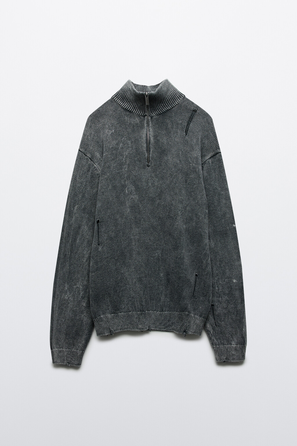 Джемпер рваный с вареным эффектом - цвет черный - 1