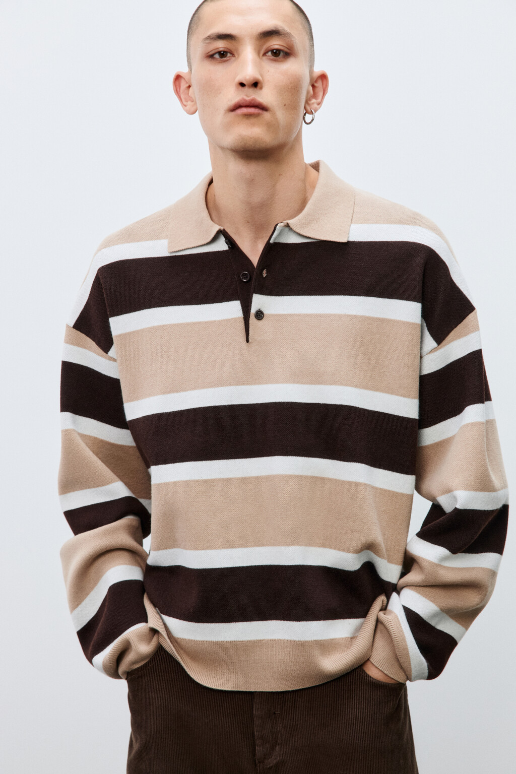 Джемпер-поло вязаный в полоску - цвет мультиколор - 1