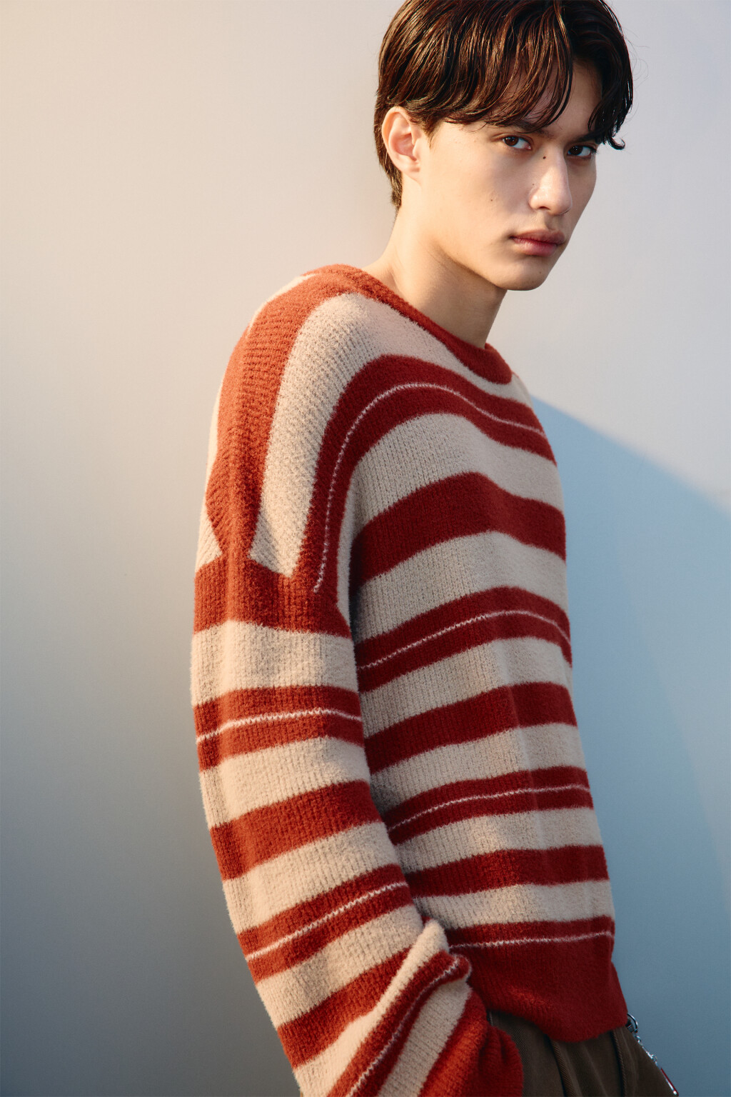 Джемпер вязаный в полоску - цвет бордовый - 2