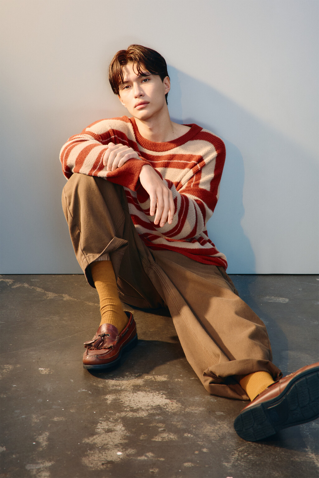 Джемпер вязаный в полоску - цвет бордовый - 1