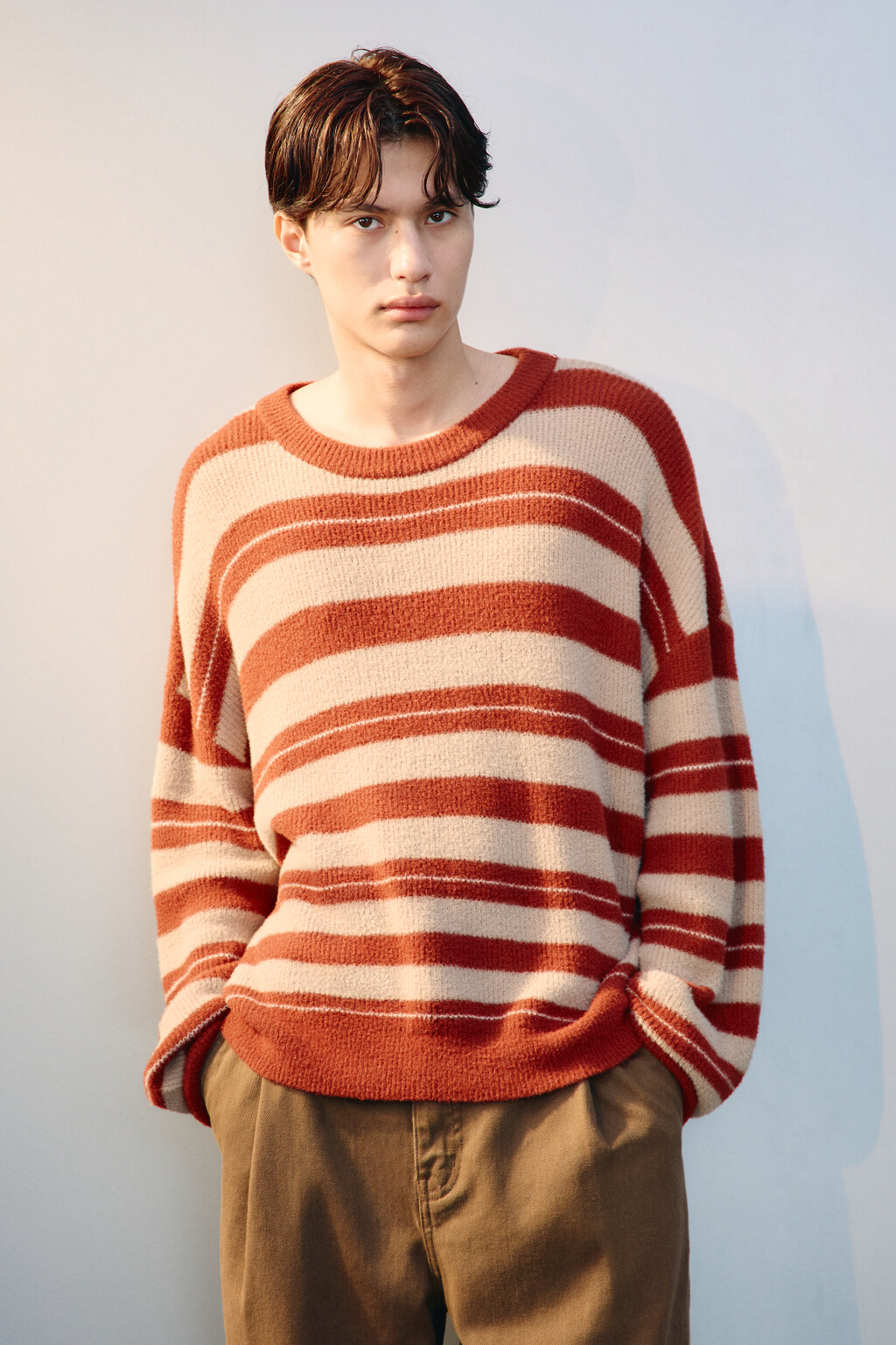 Джемпер вязаный в полоску - цвет бордовый - 3