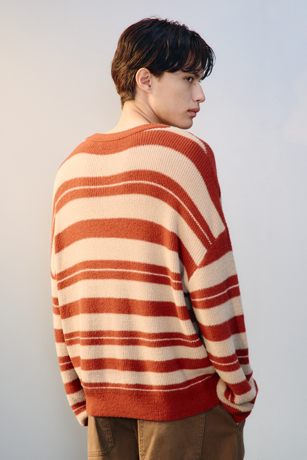 Джемпер вязаный в полоску - цвет бордовый - 4