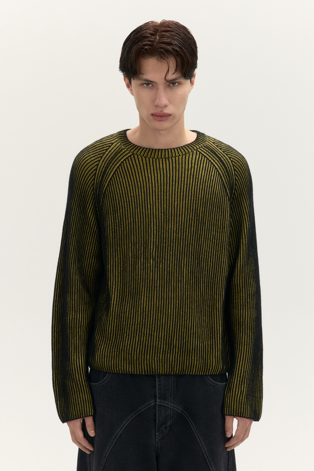 Джемпер вязаный в рубчик - цвет желтый - 2