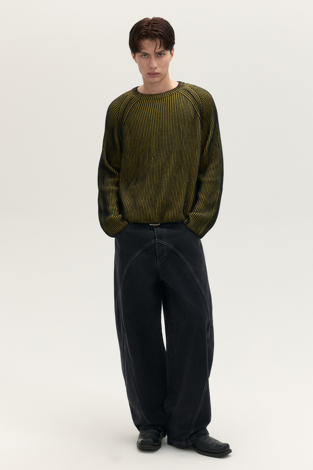 Джемпер вязаный в рубчик - цвет желтый - 4