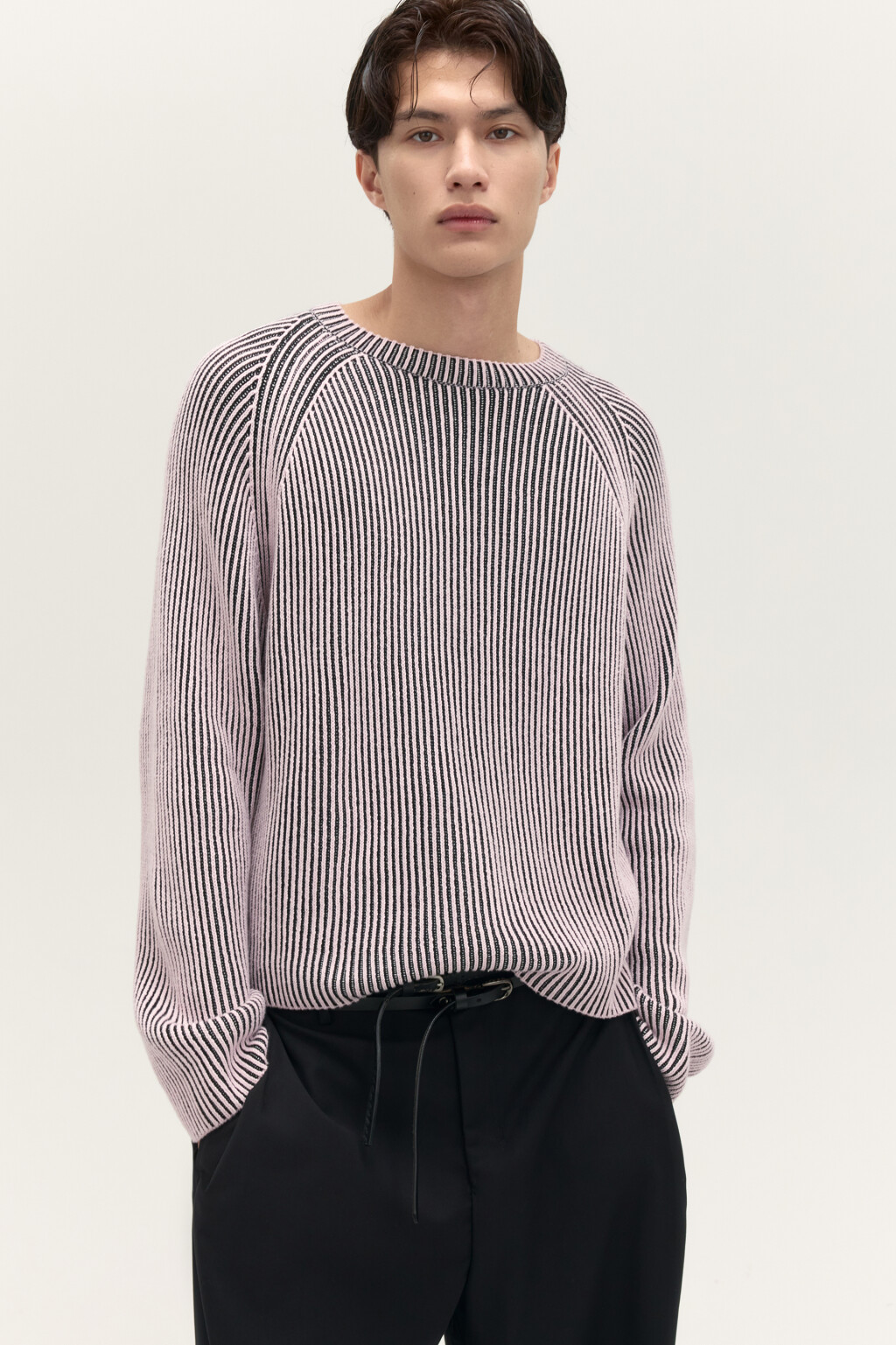 Джемпер вязаный в рубчик - цвет розовый - 1