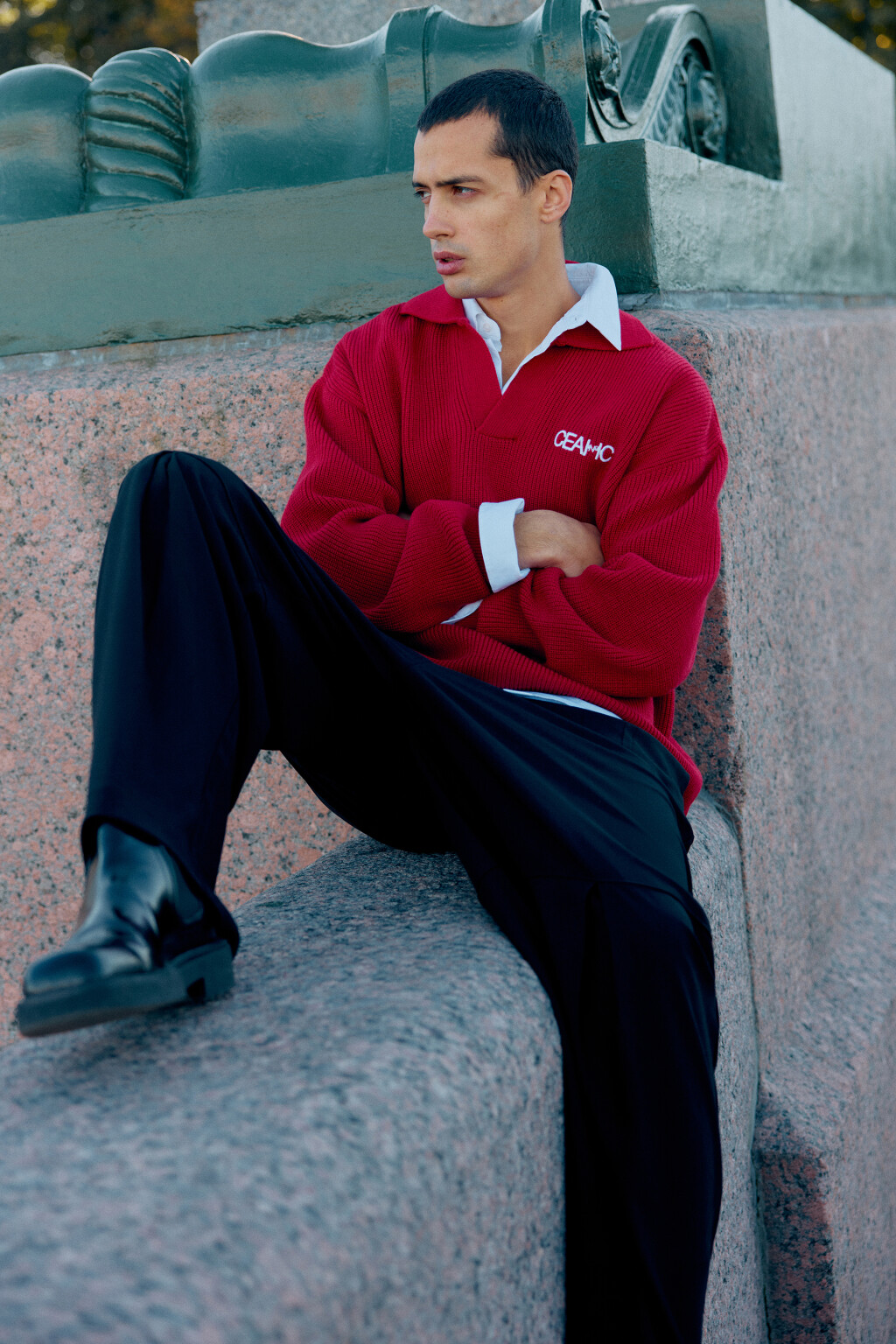 Джемпер-поло вязаный с вышивкой - цвет красный - 8