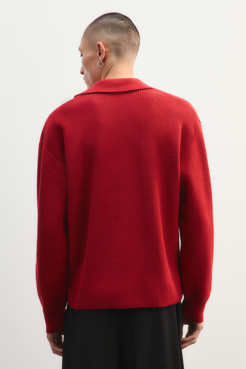 Джемпер-поло вязаный с вышивкой - цвет красный - 3