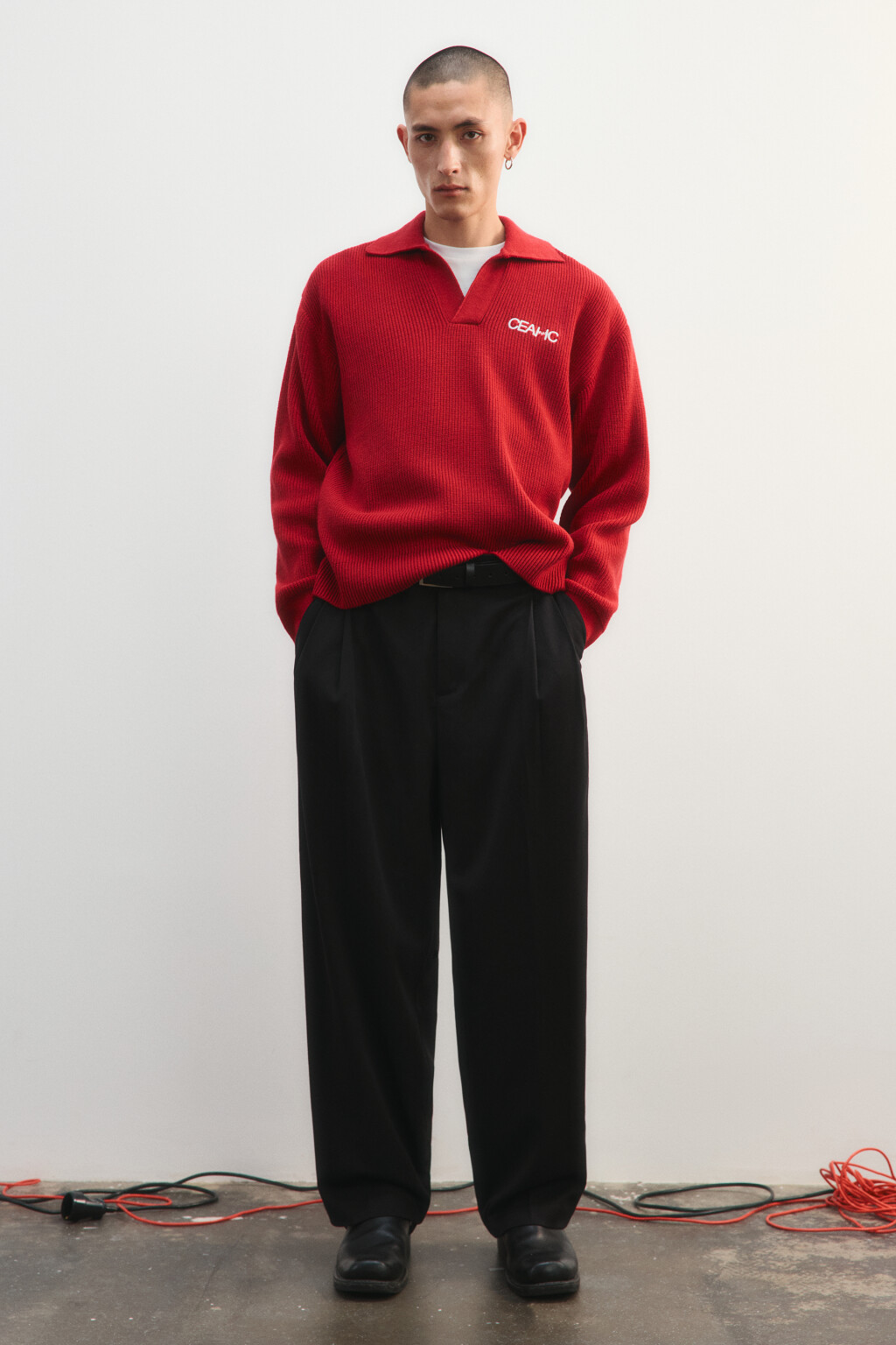 Джемпер-поло вязаный с вышивкой - цвет красный - 4