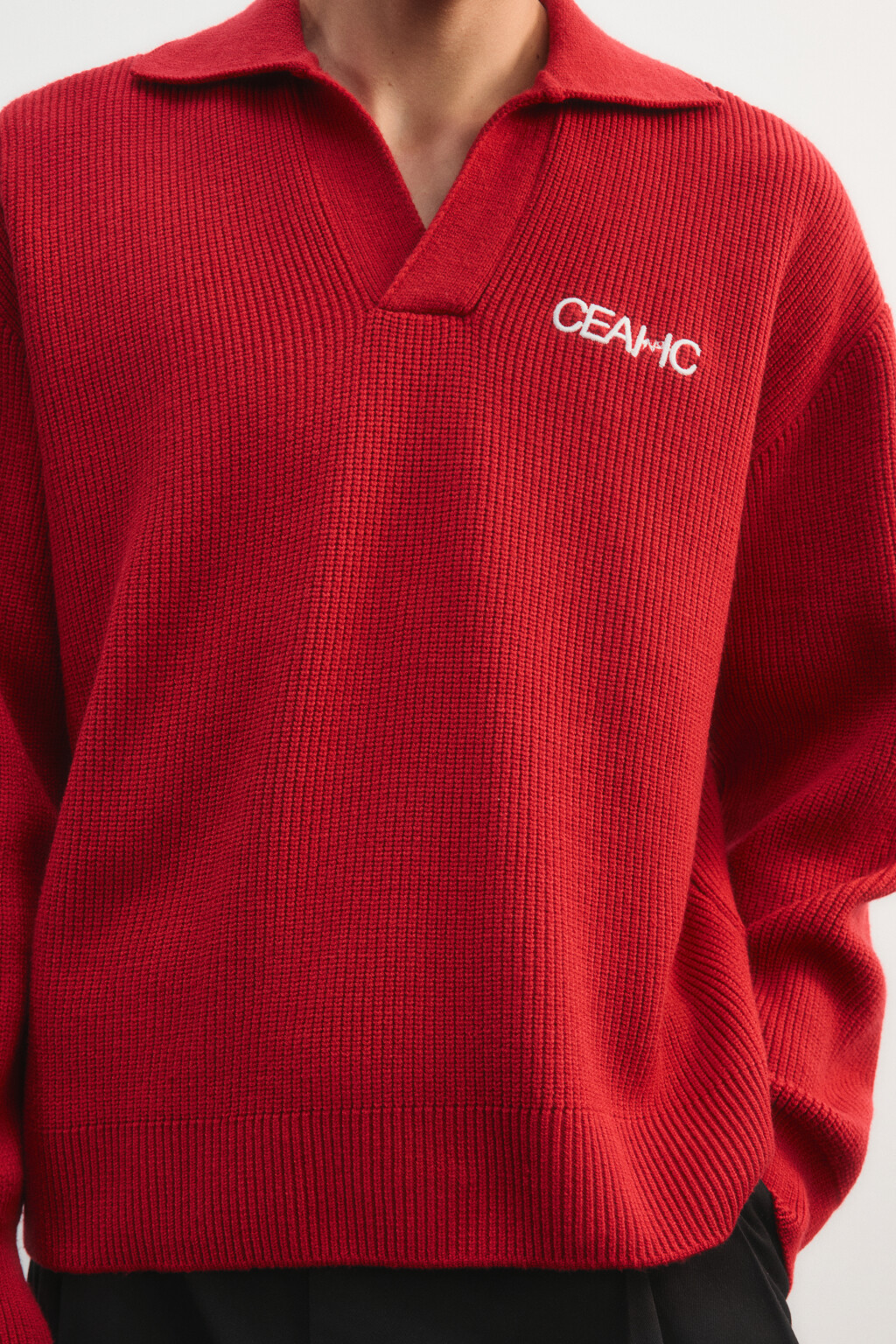 Джемпер-поло вязаный с вышивкой - цвет красный - 5