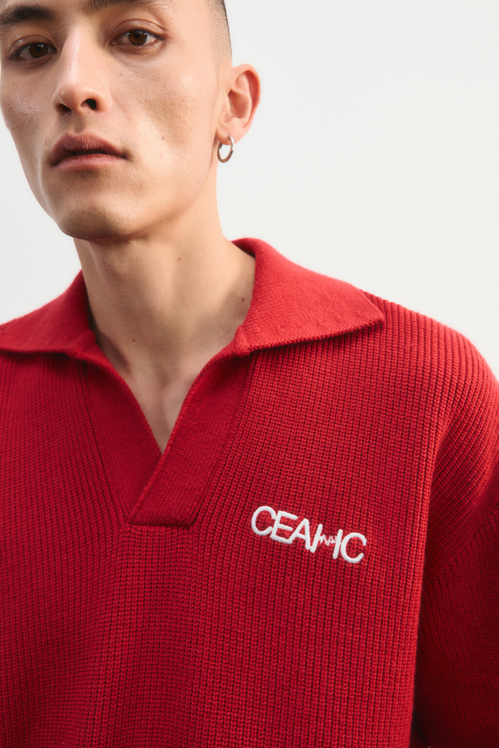 Джемпер-поло вязаный с вышивкой - цвет красный - 6