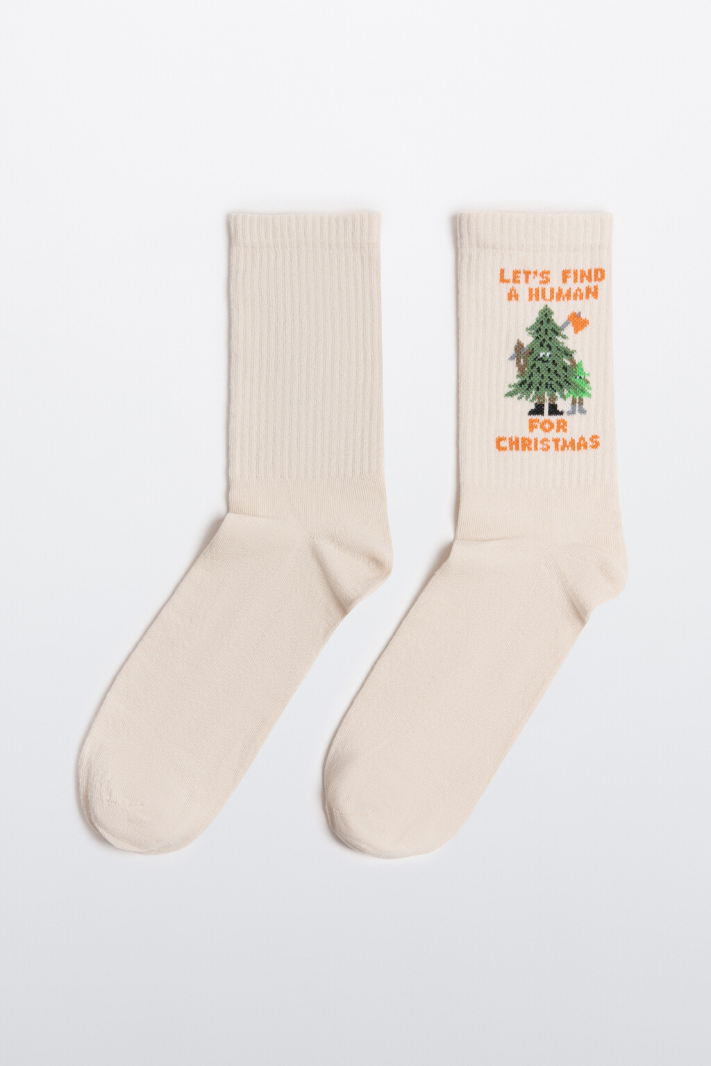 Носки с новогодней вышивкой - цвет бежевый - 1