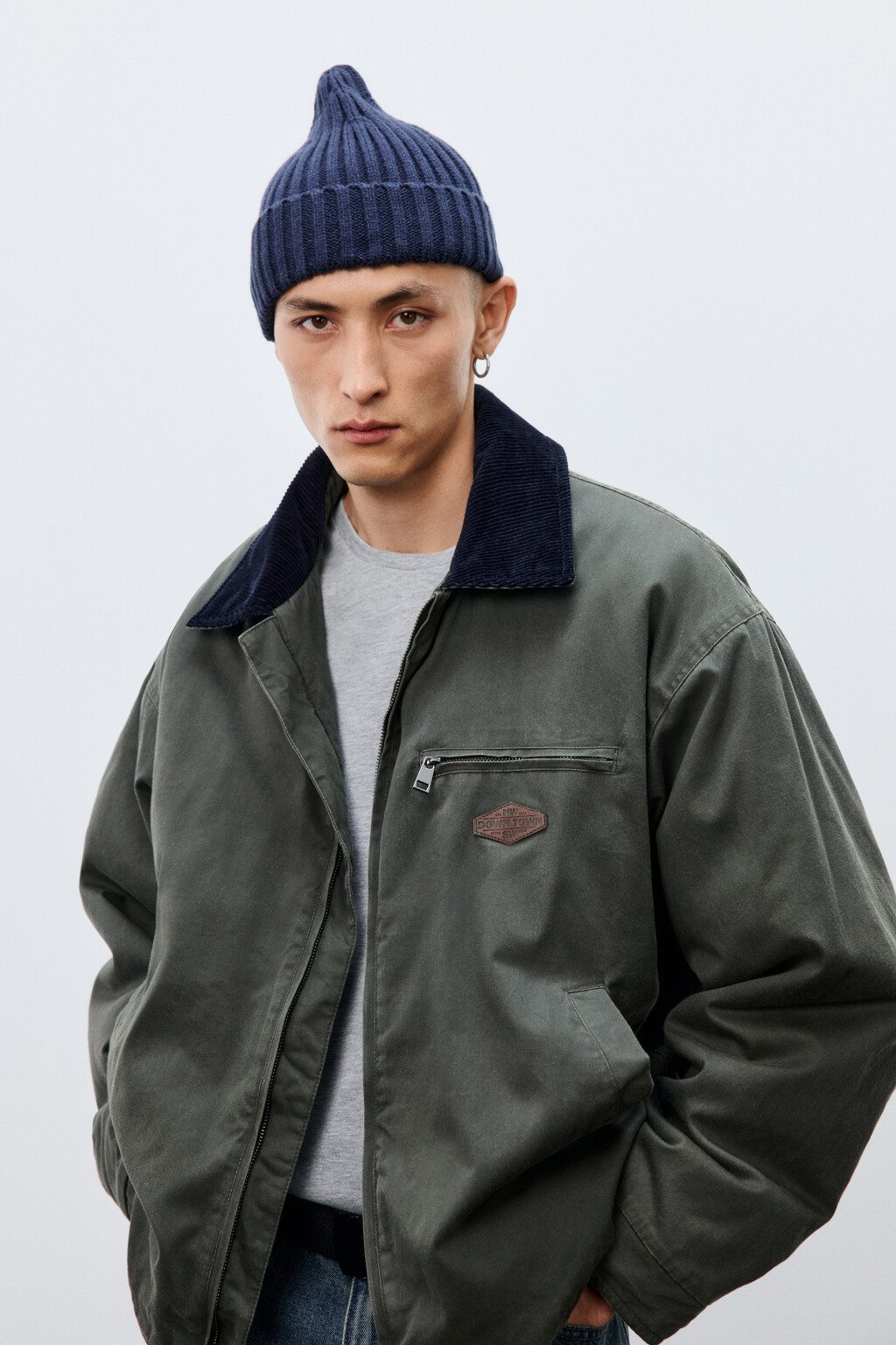 Шапка-бини вязаная в рубчик - цвет синий - 2