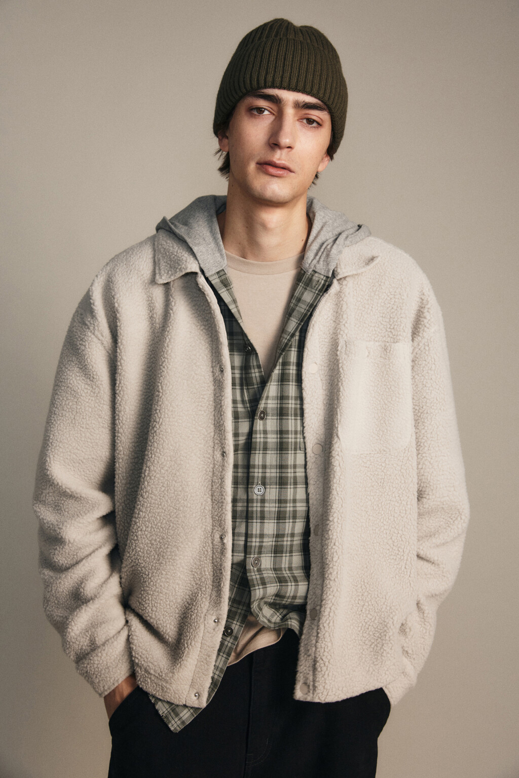 Шапка-бини шерстяная с утеплением - цвет зеленый - 2