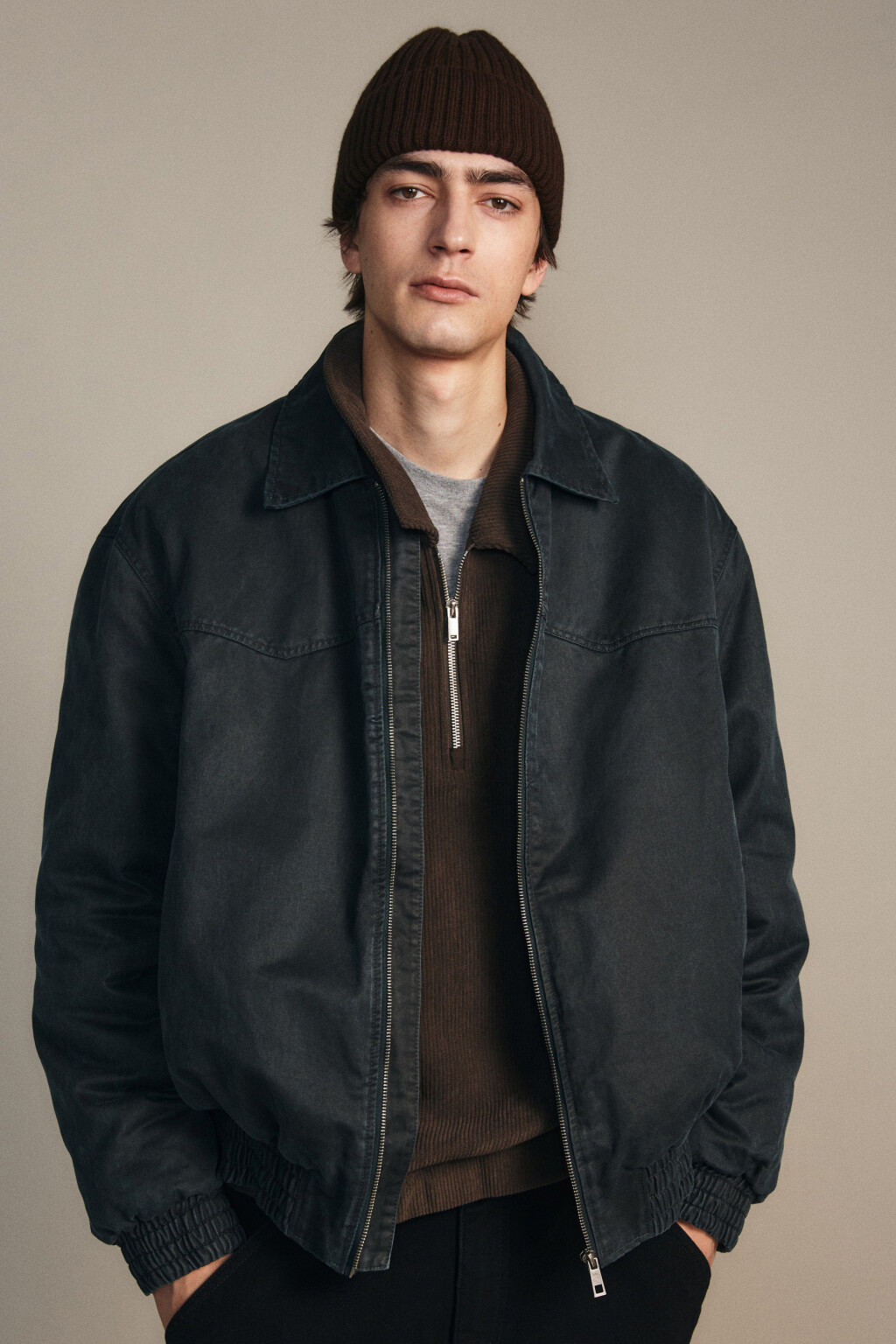 Шапка-бини шерстяная с утеплением - цвет коричневый - 2