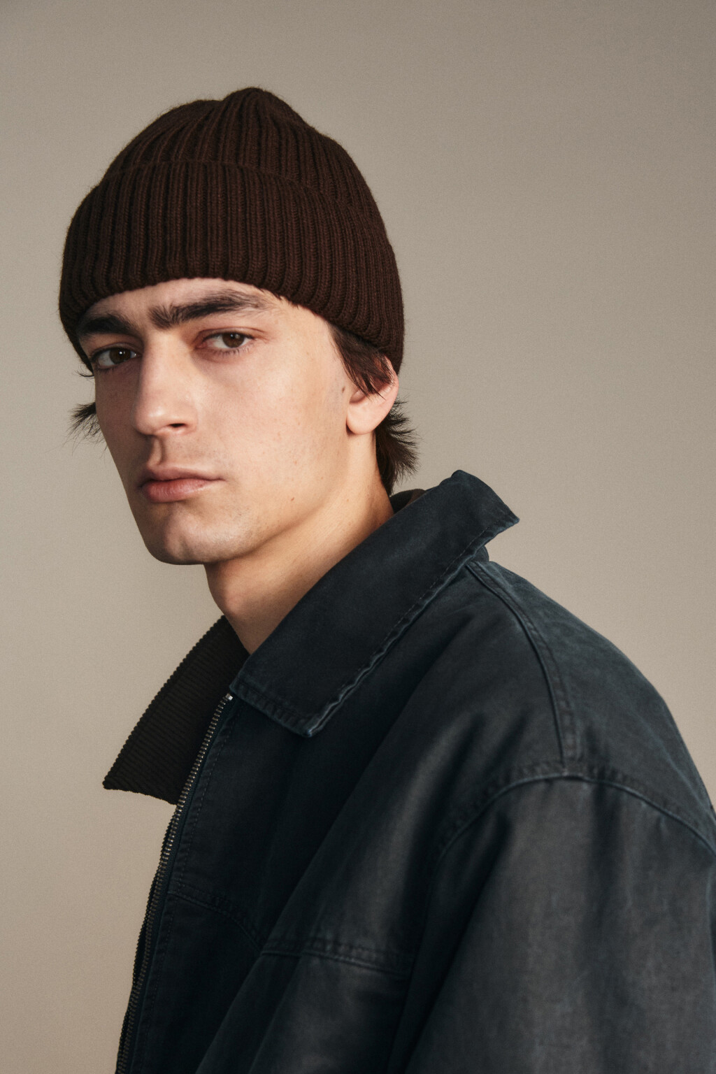 Шапка-бини шерстяная с утеплением - цвет коричневый - 1