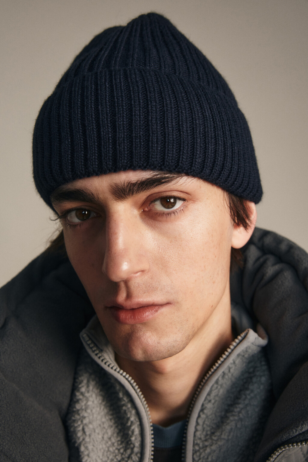 Шапка-бини шерстяная с утеплением - цвет синий - 1