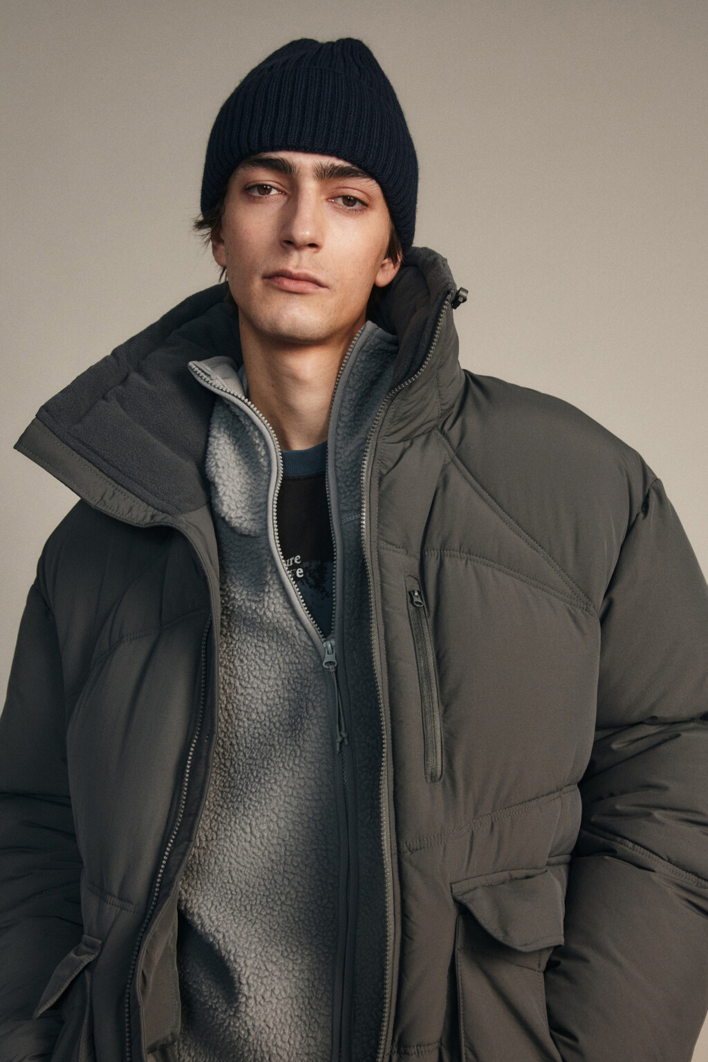 Шапка-бини шерстяная с утеплением - цвет синий - 2