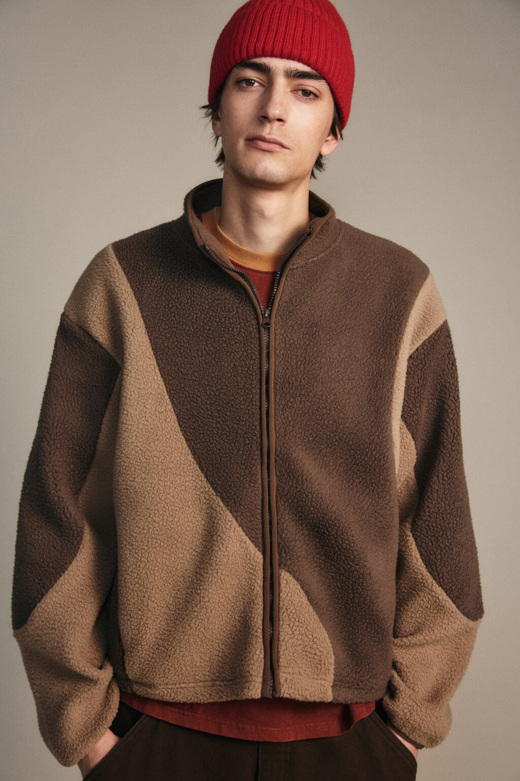 Шапка-бини шерстяная с утеплением - цвет красный - 1