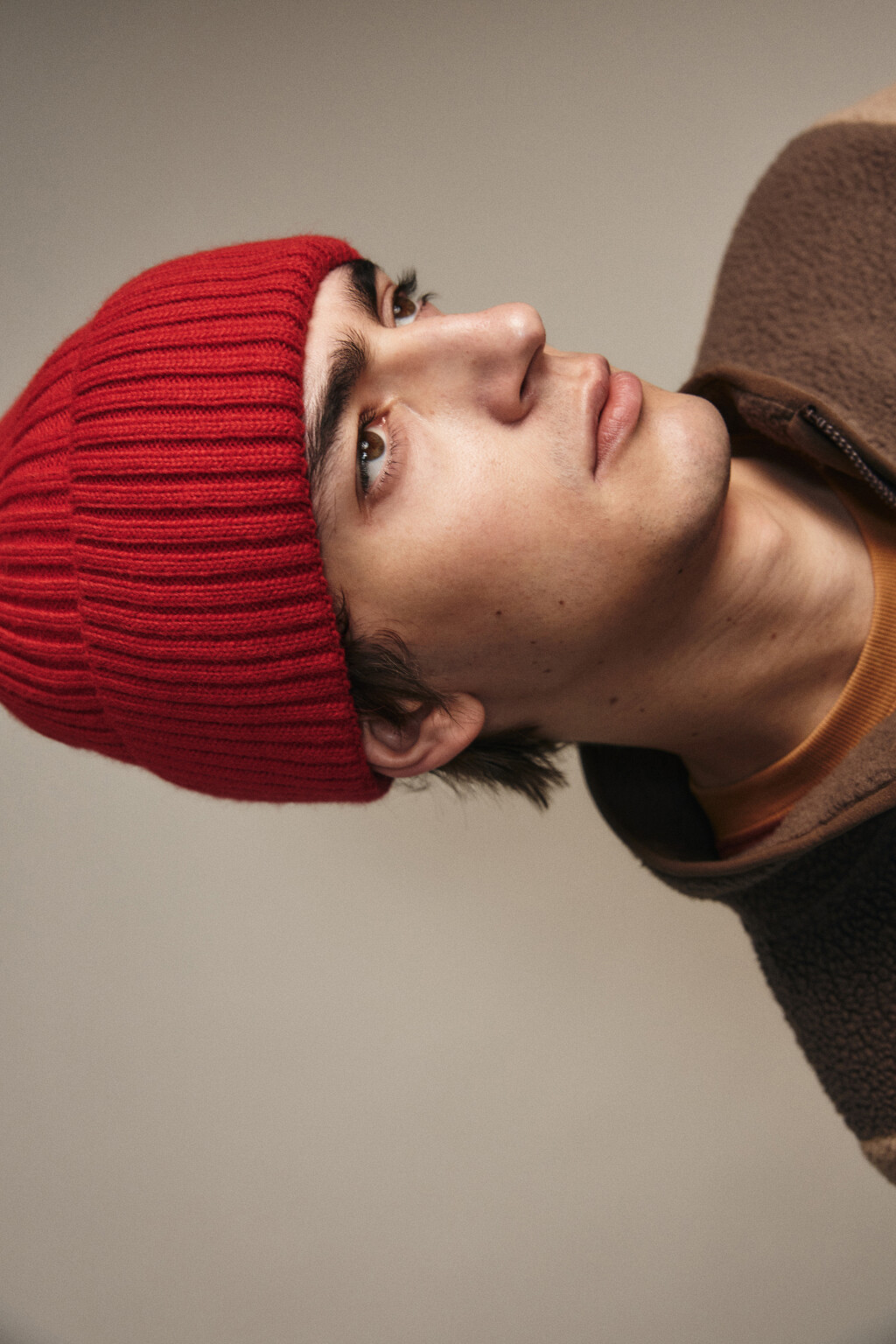 Шапка-бини шерстяная с утеплением - цвет красный - 3