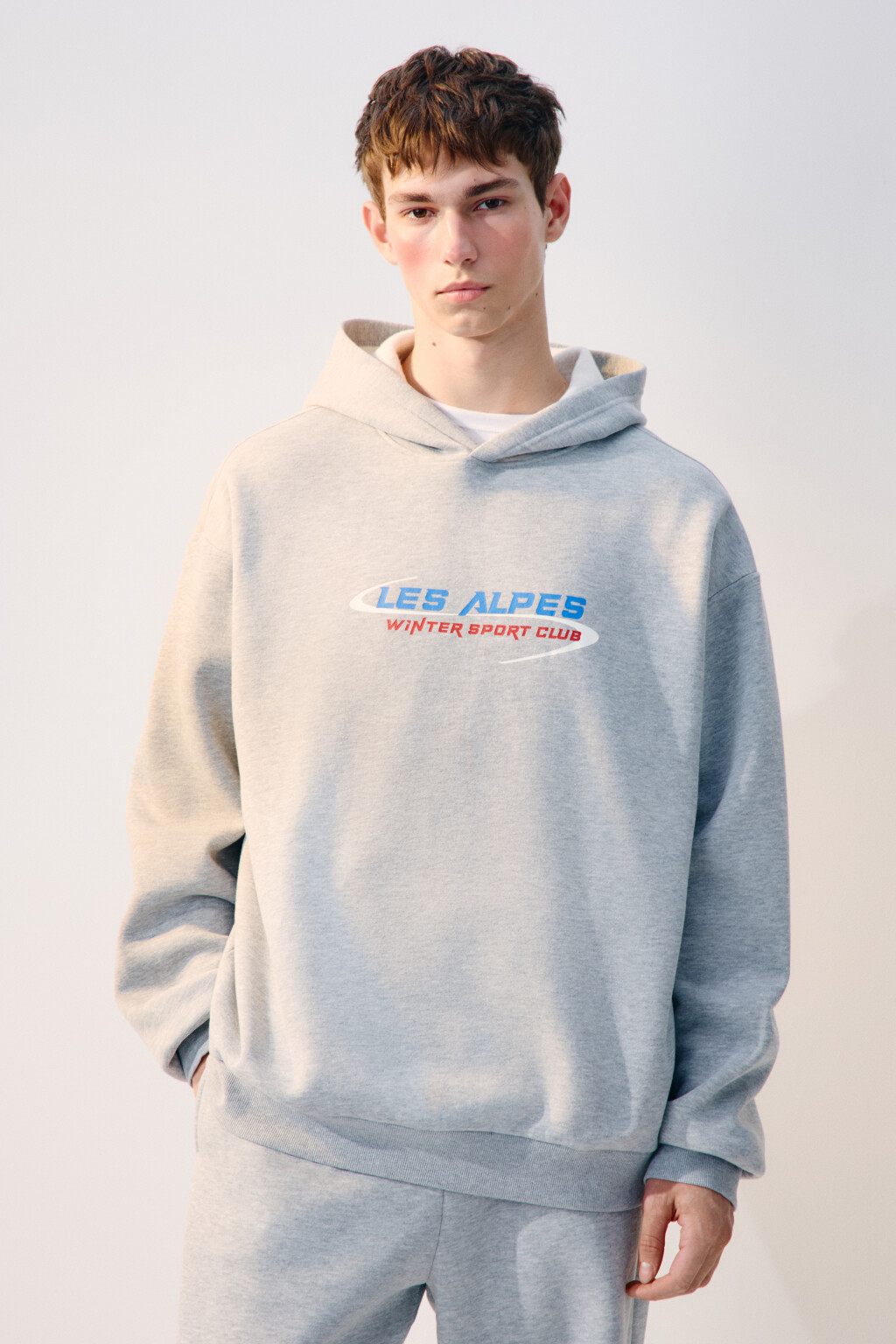 Худи с капюшоном и принтом - цвет серый - 2