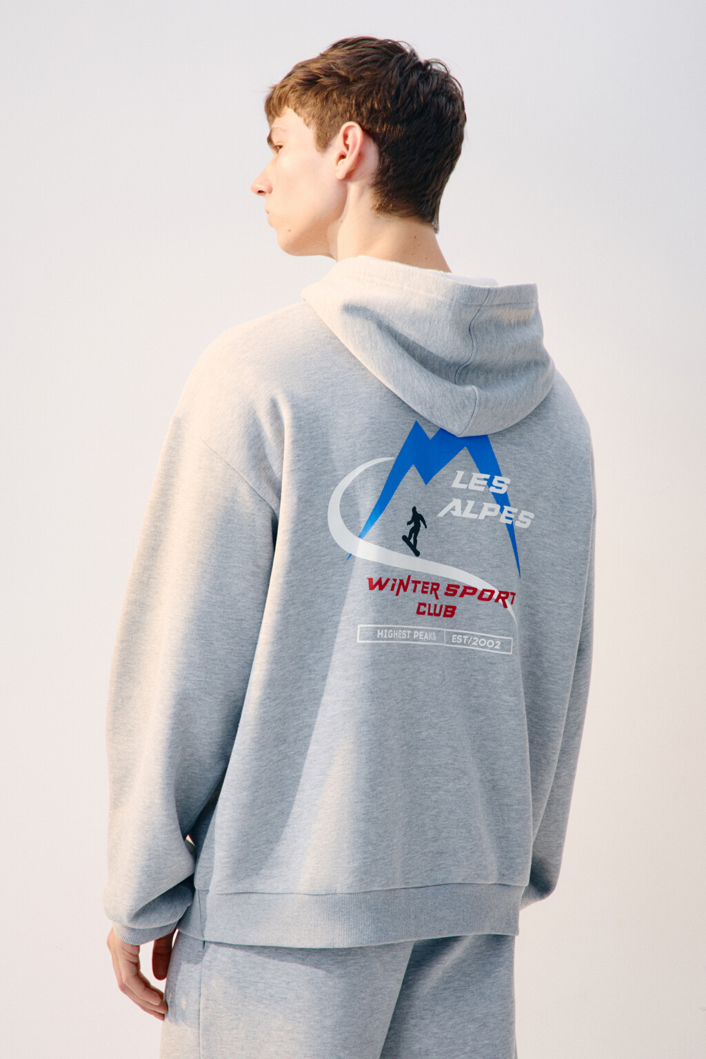 Худи с капюшоном и принтом - цвет серый - 3