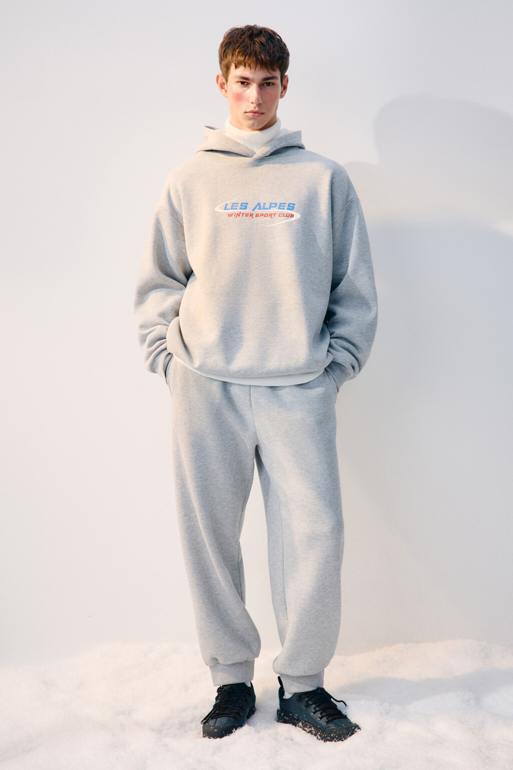 Худи с капюшоном и принтом - цвет серый - 4