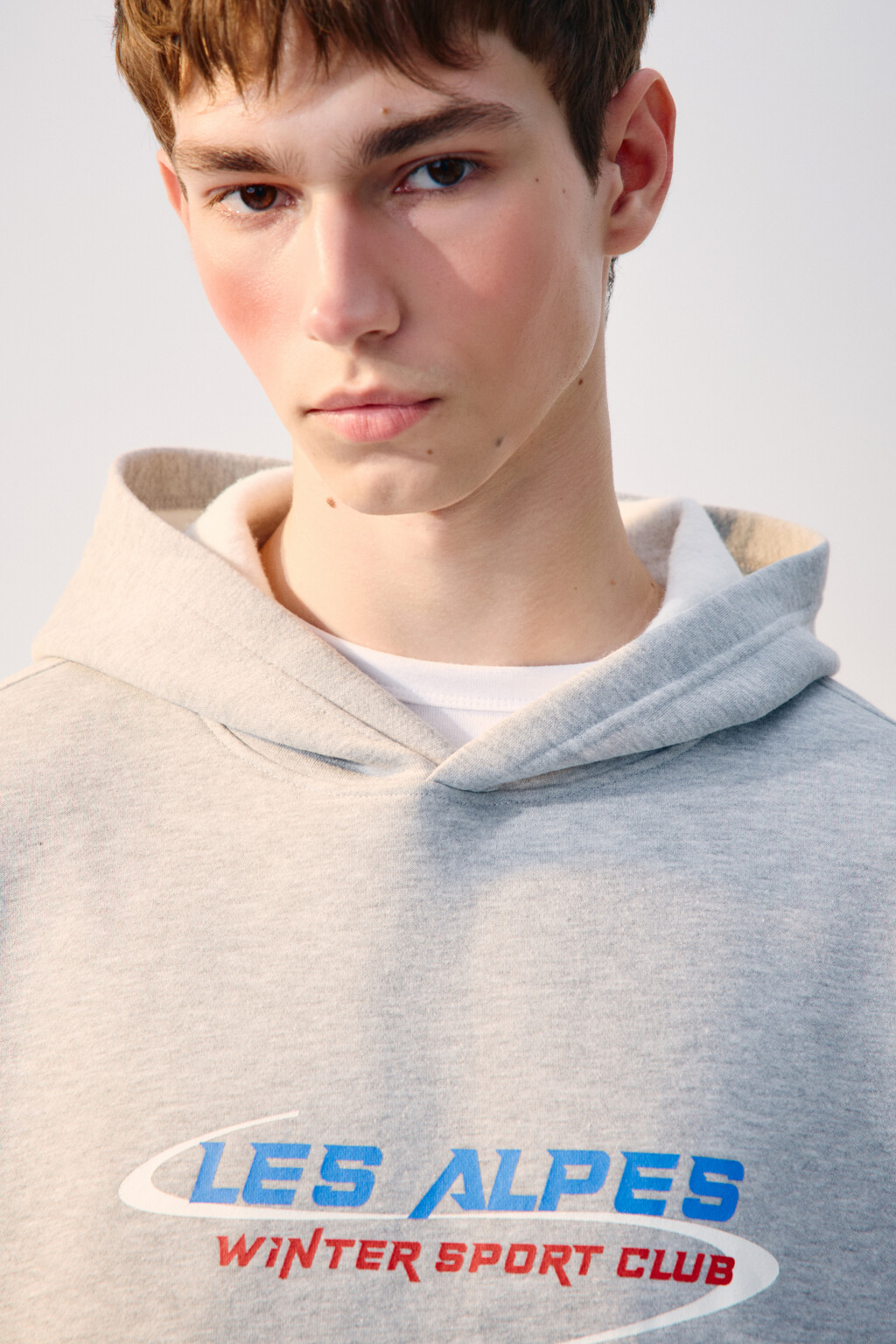 Худи с капюшоном и принтом - цвет серый - 5