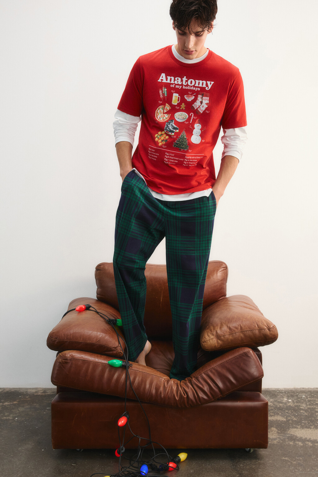 Брюки пижамные в клетку - цвет зеленый - 1