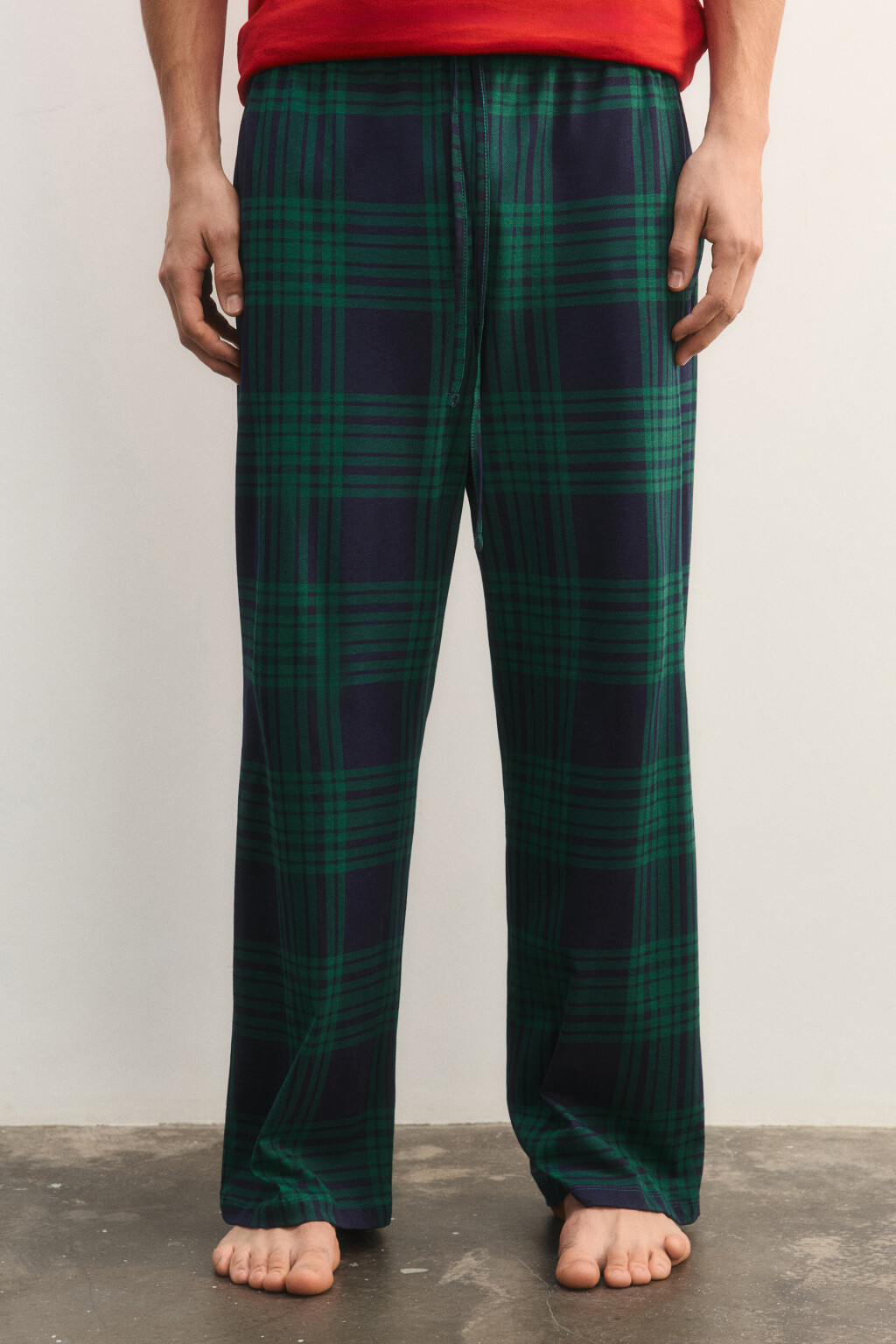 Брюки пижамные в клетку - цвет зеленый - 2