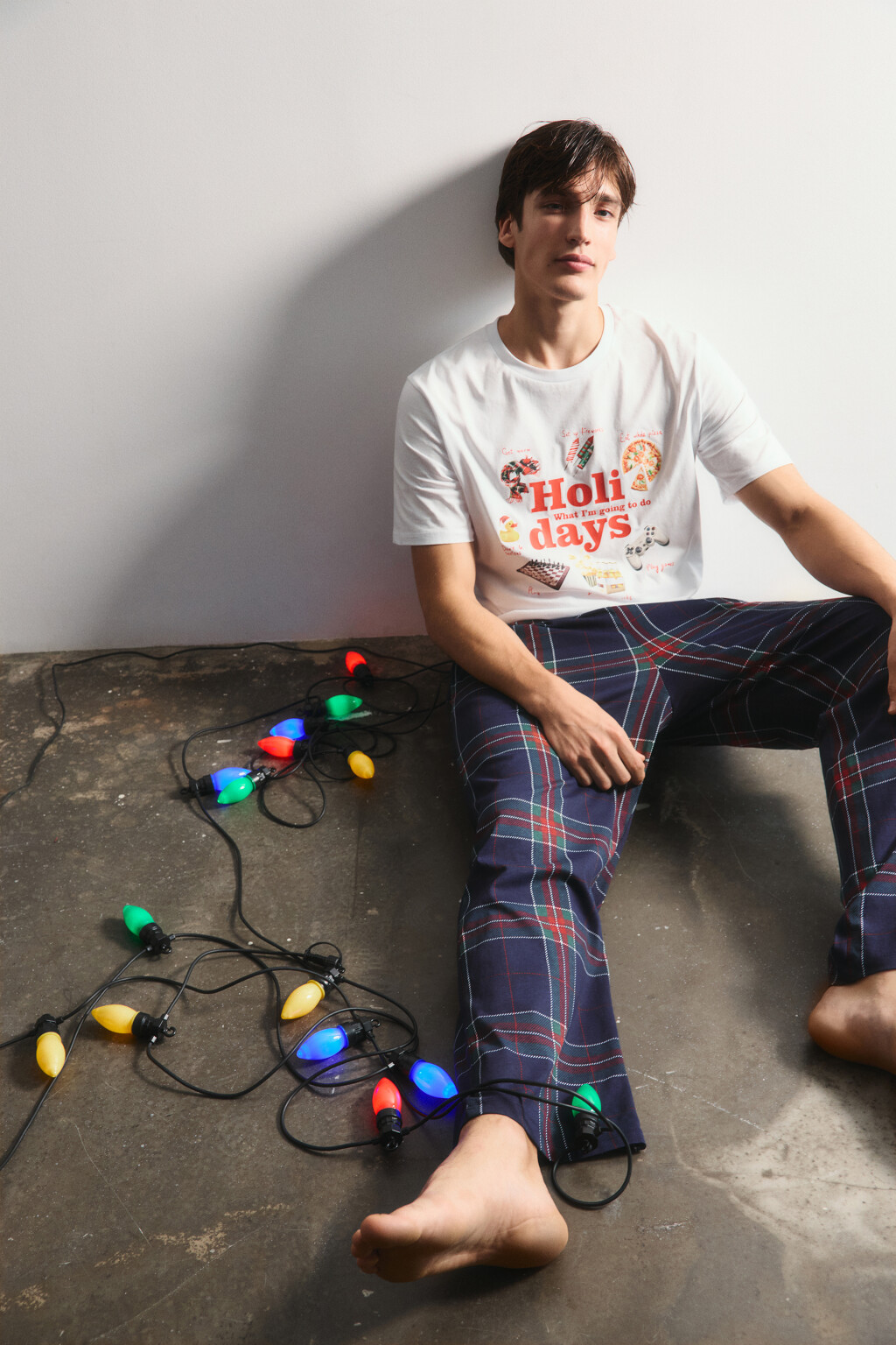 Брюки пижамные в клетку - цвет синий - 1