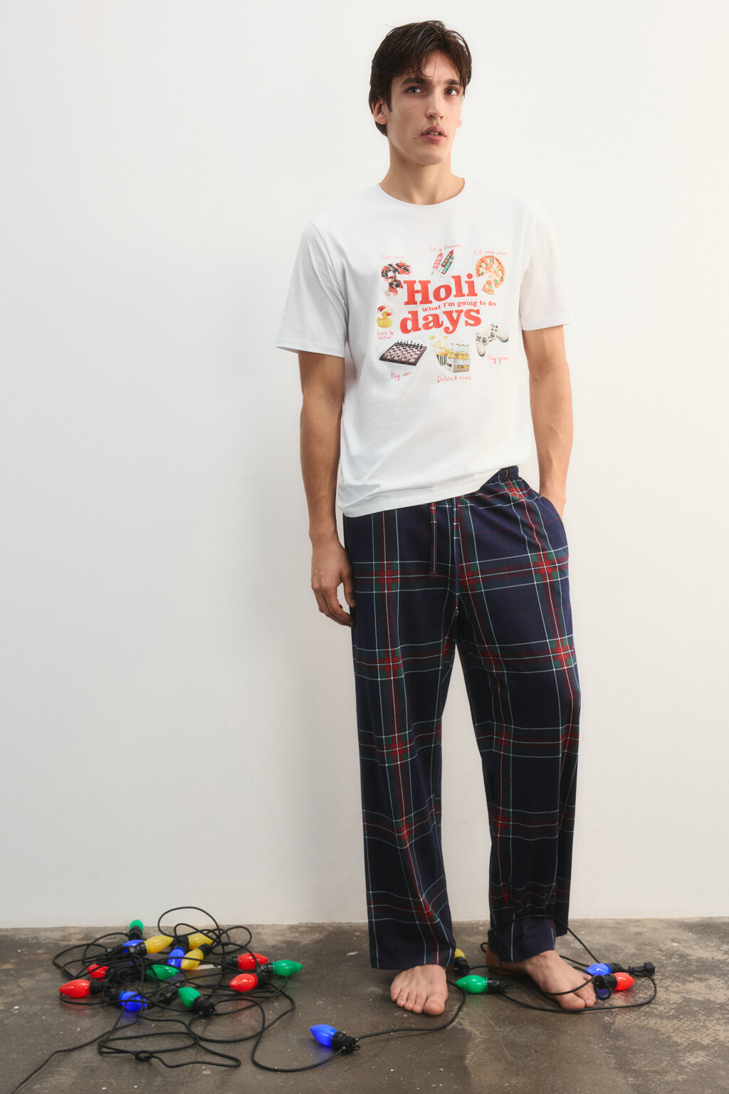 Брюки пижамные в клетку - цвет синий - 2