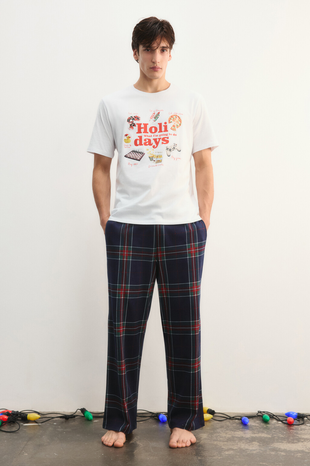 Брюки пижамные в клетку - цвет синий - 5
