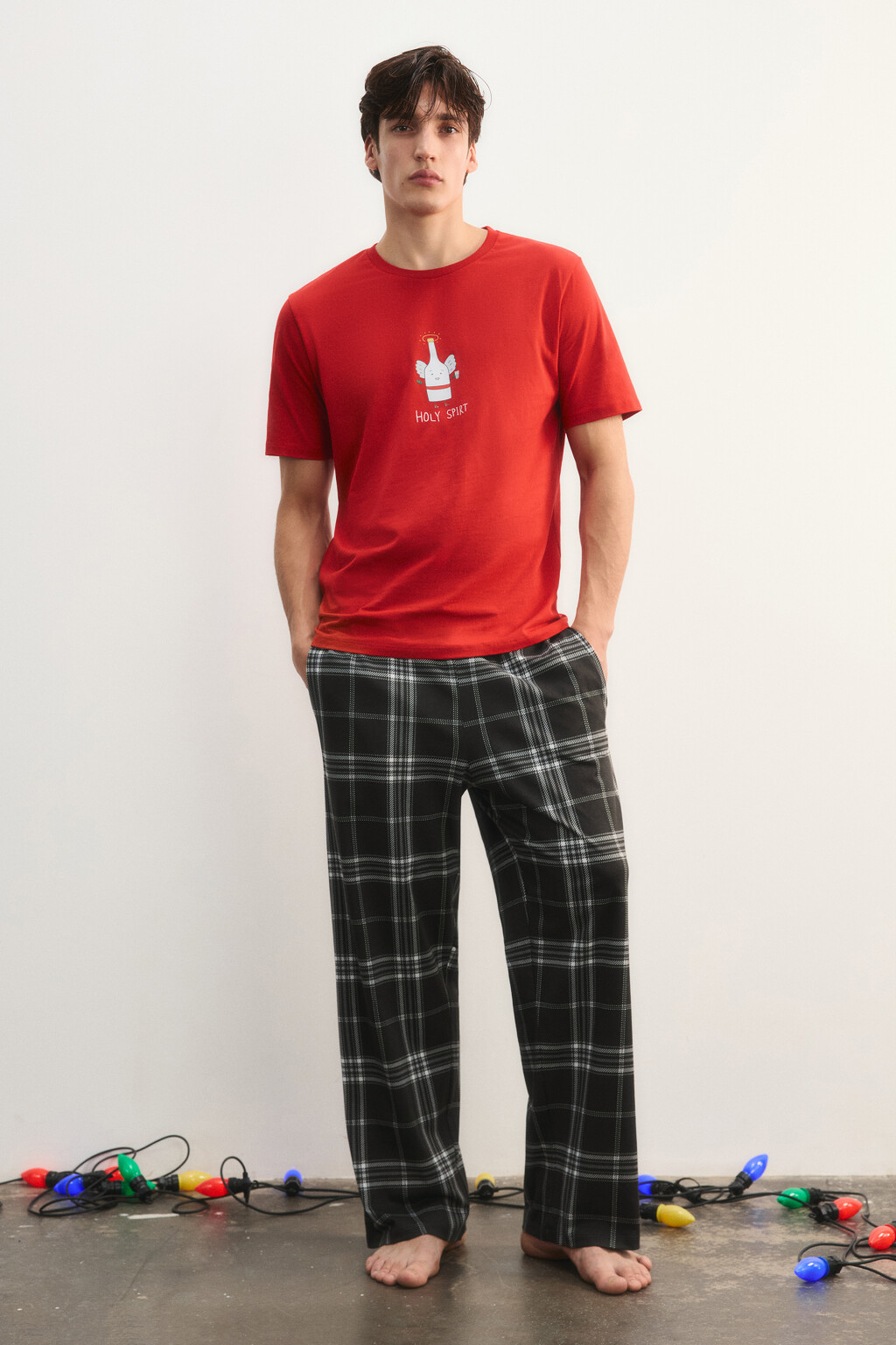Брюки пижамные в клетку - цвет черный - 5