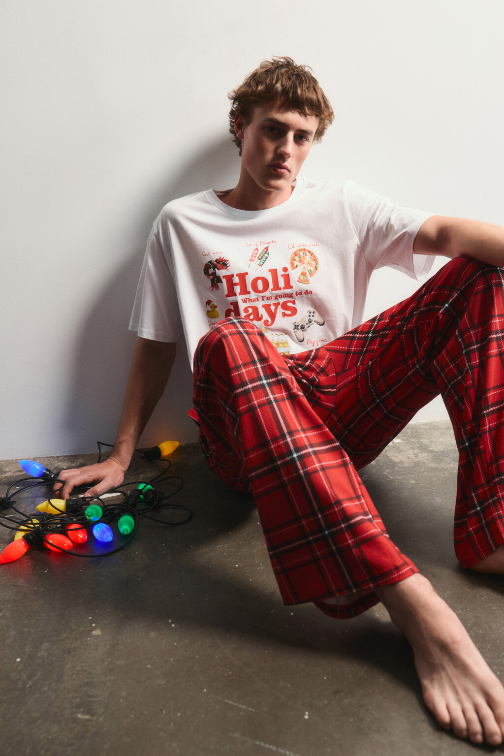 Брюки пижамные в клетку - цвет красный - 1