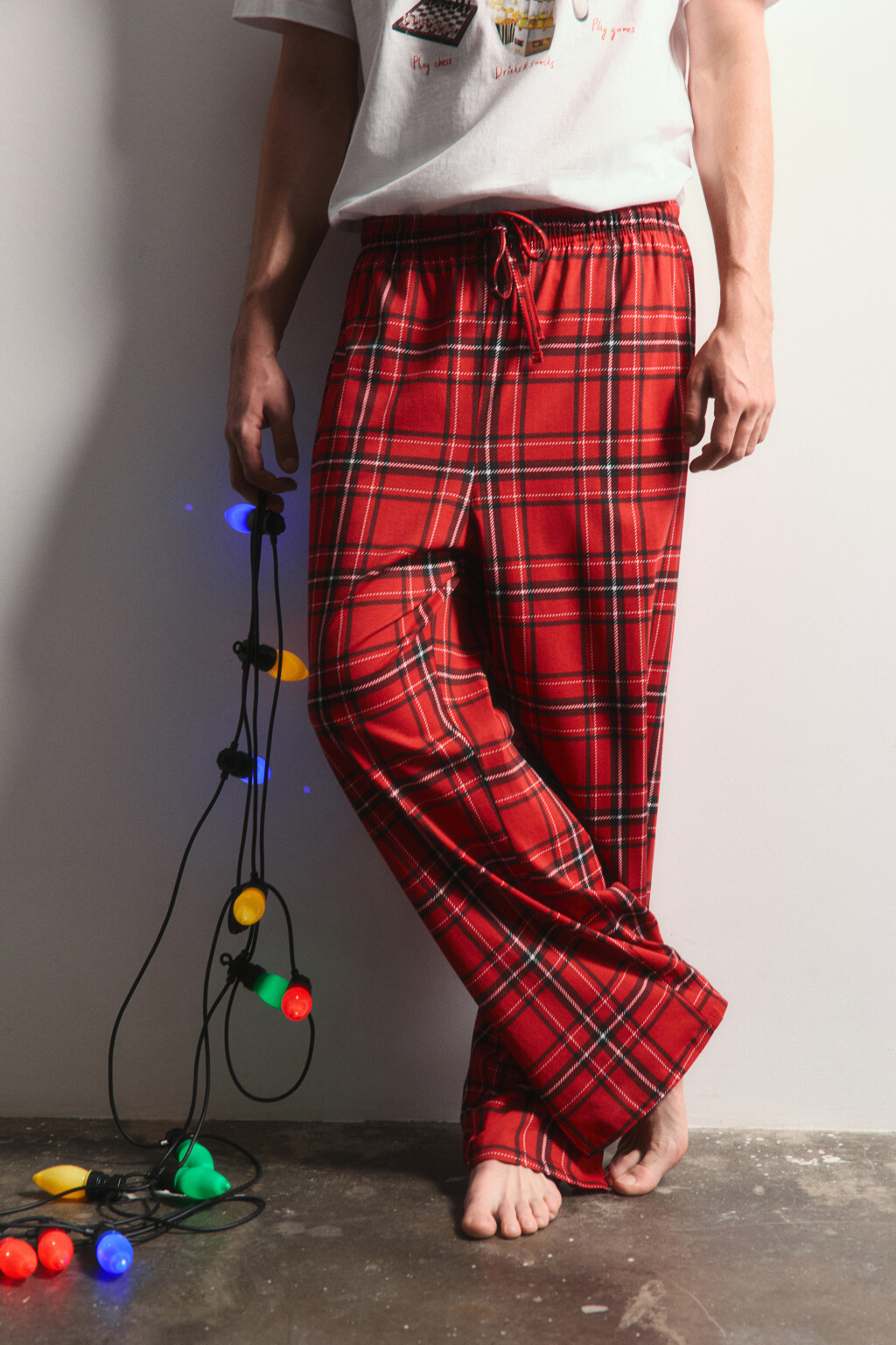 Брюки пижамные в клетку - цвет красный - 2