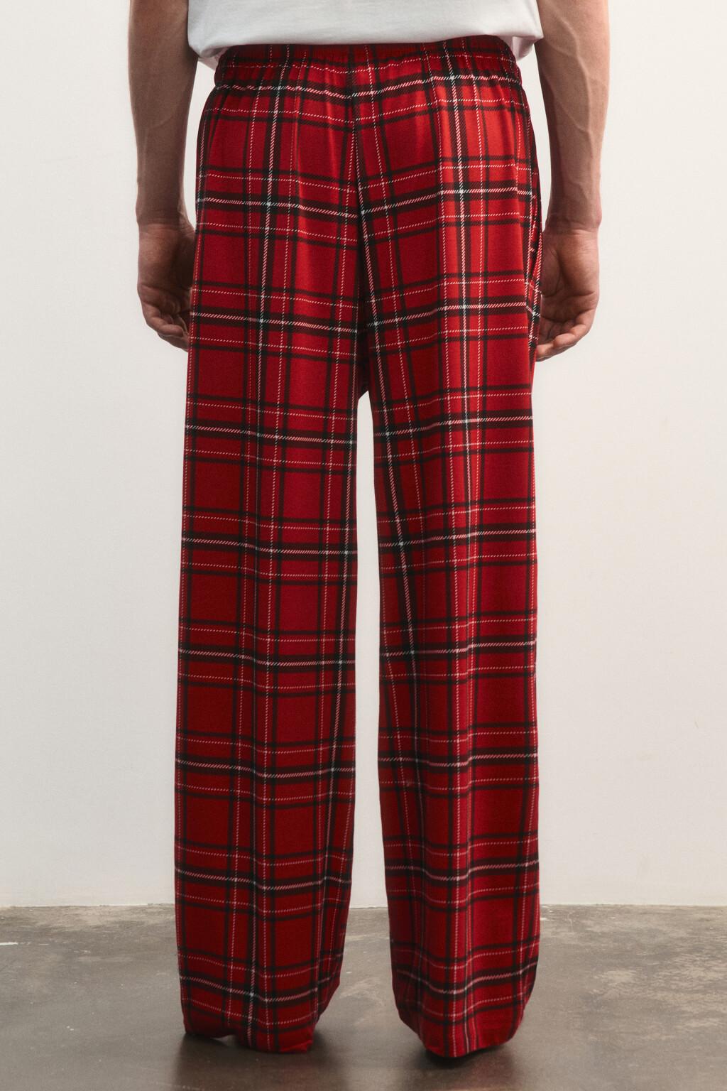 Брюки пижамные в клетку - цвет красный - 4