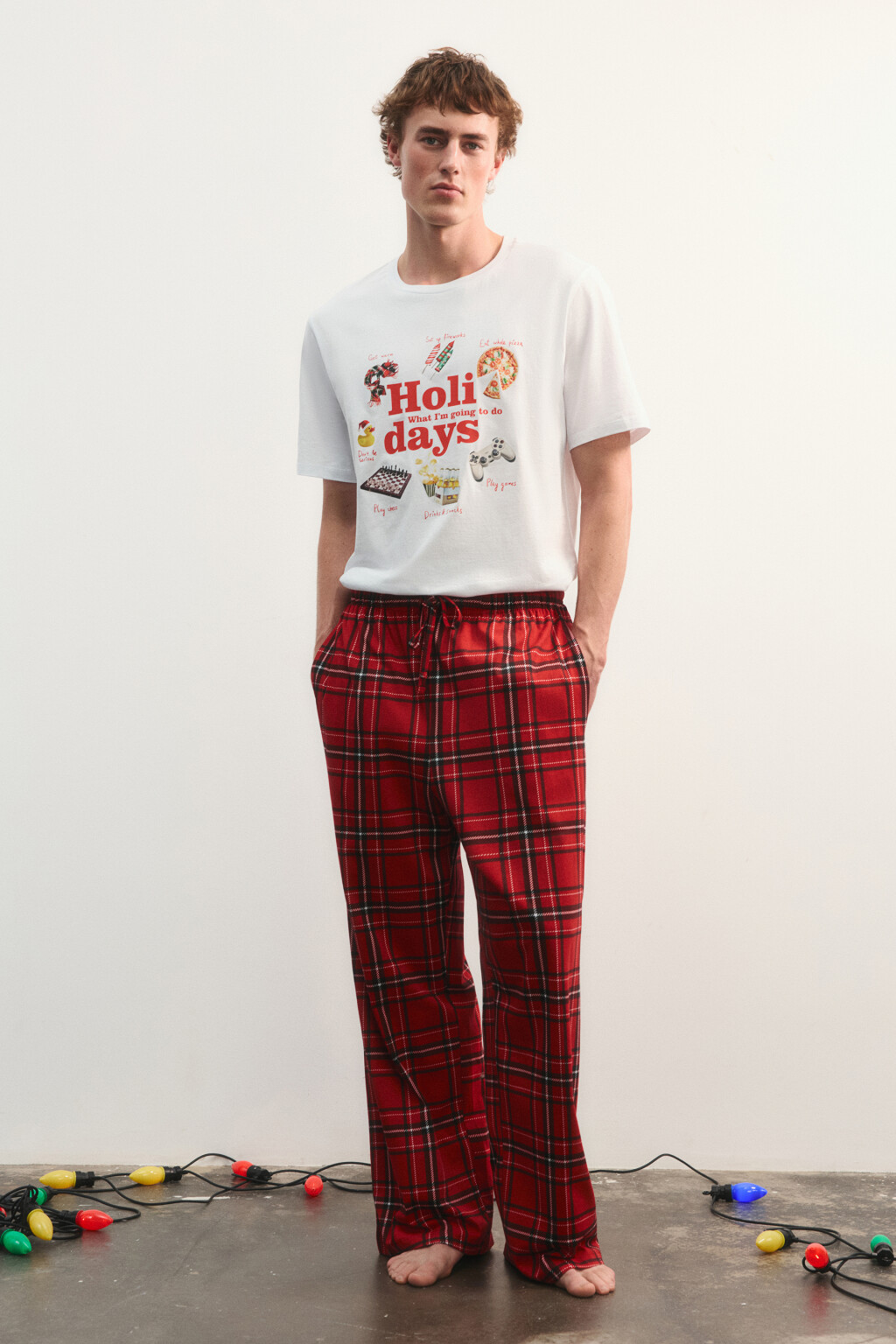 Брюки пижамные в клетку - цвет красный - 5