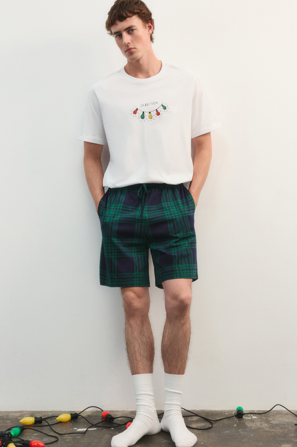 Шорты пижамные в клетку - цвет зеленый - 2