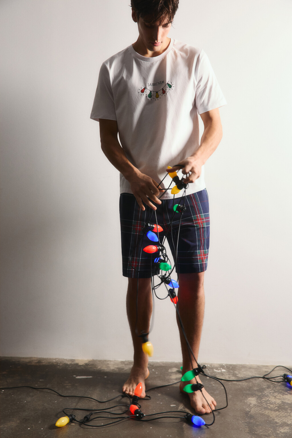 Шорты пижамные в клетку - цвет синий - 1