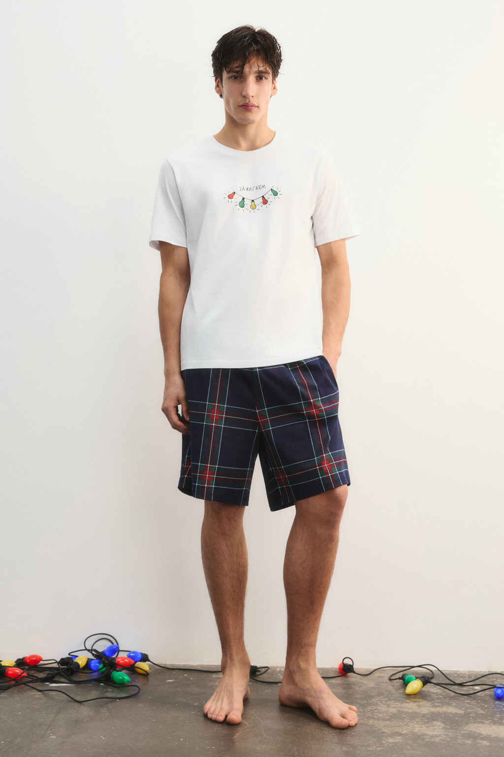 Шорты пижамные в клетку - цвет синий - 5