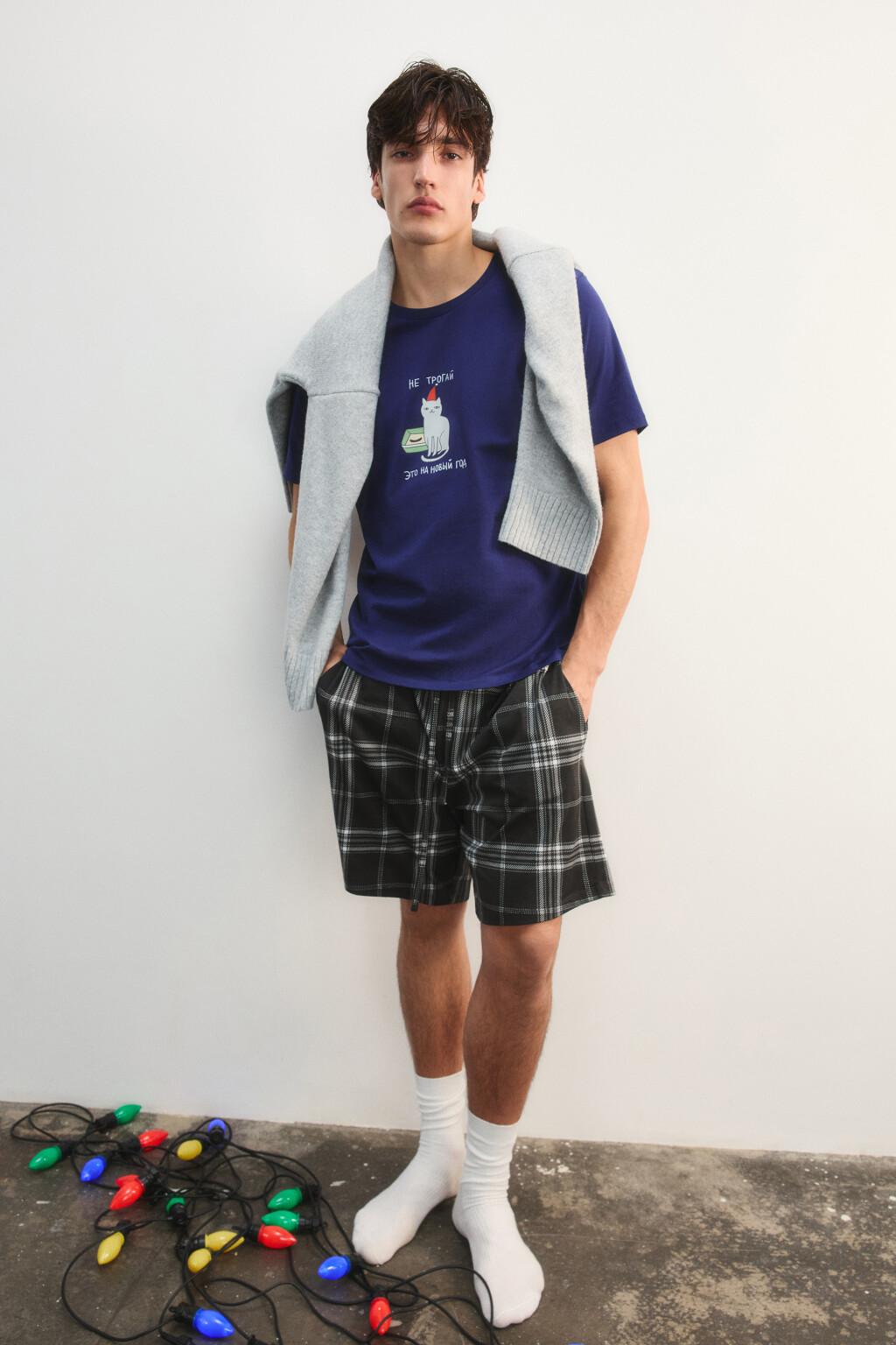 Шорты пижамные в клетку - цвет черный - 2