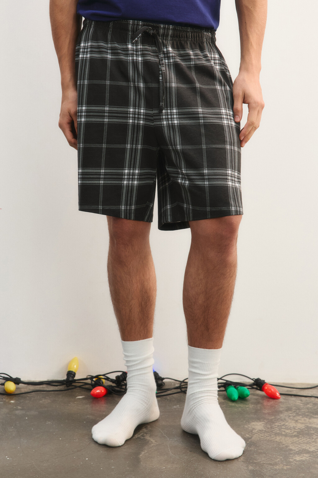 Шорты пижамные в клетку - цвет черный - 3