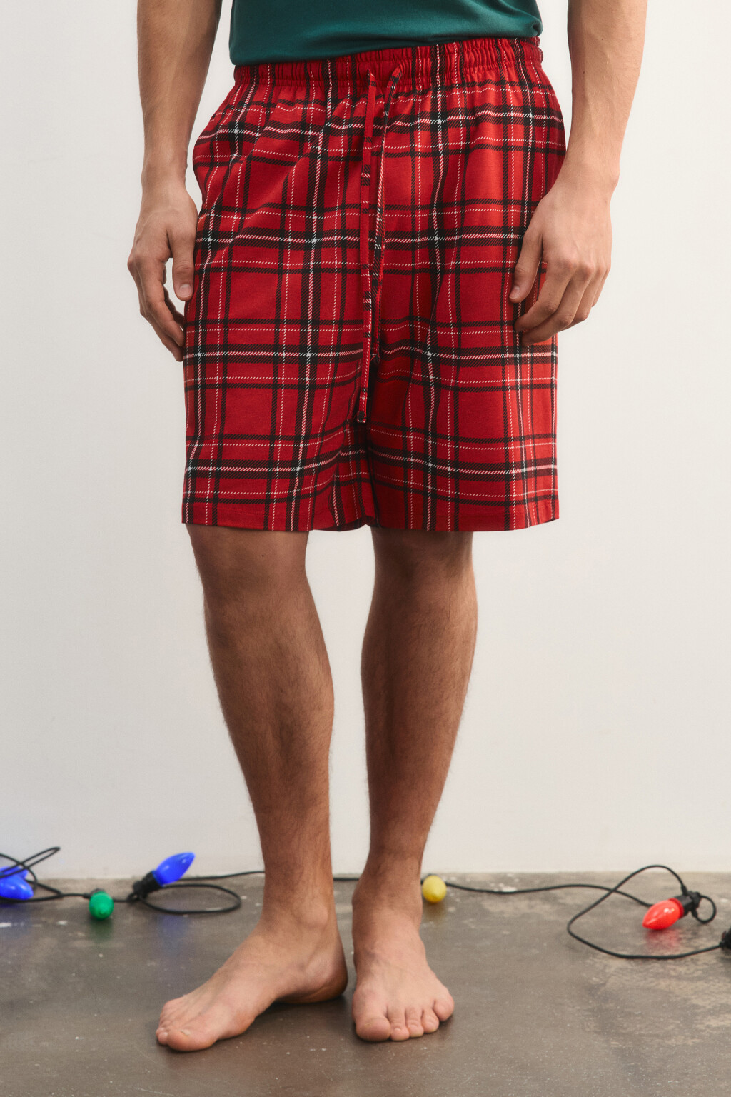 Шорты пижамные в клетку - цвет красный - 2