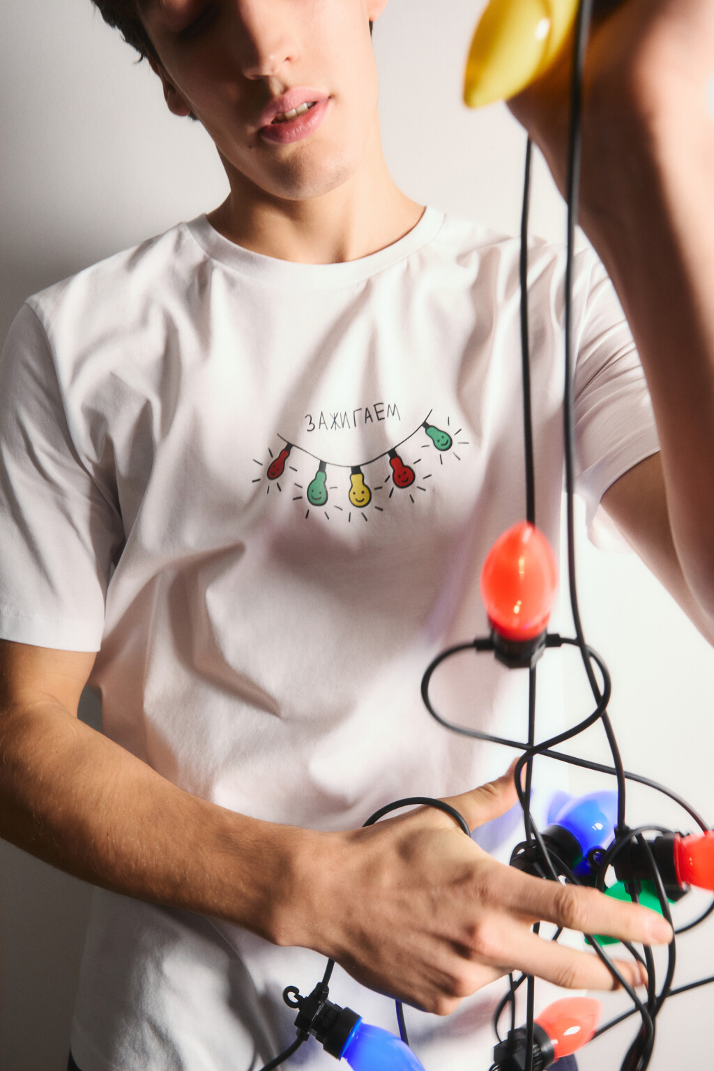 Футболка пижамная с новогодним принтом - цвет белый - 2