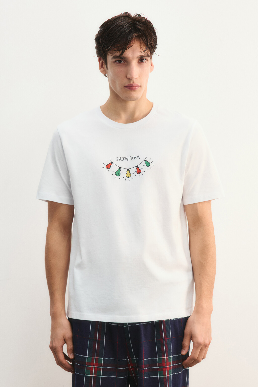 Футболка пижамная с новогодним принтом - цвет белый - 3