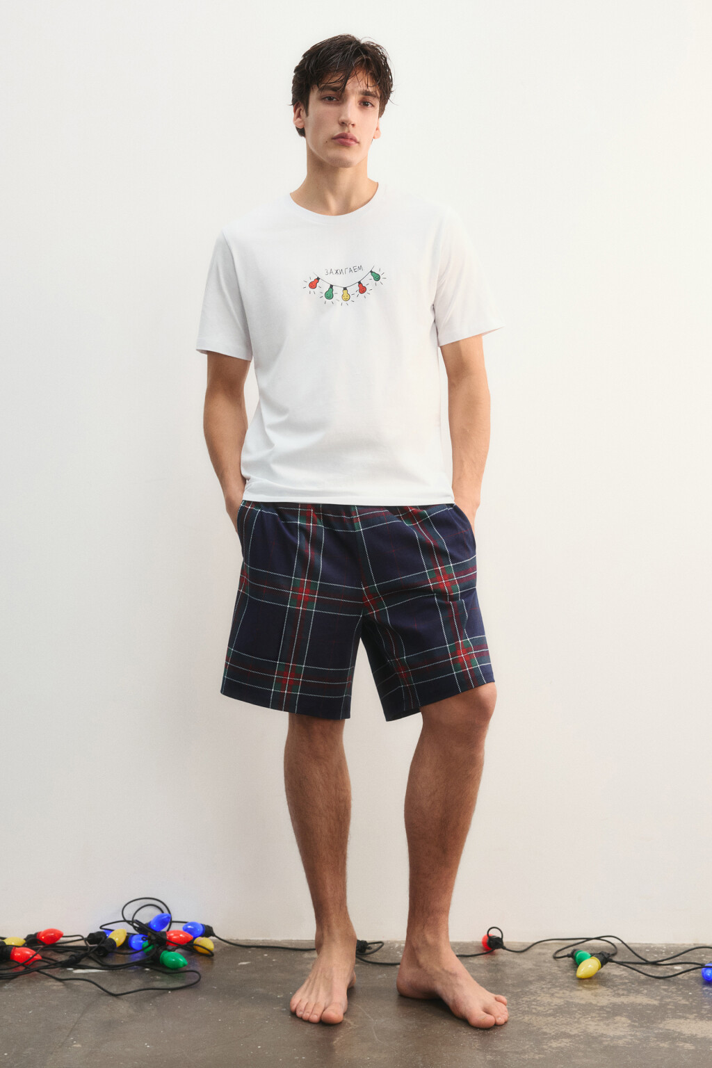 Футболка пижамная с новогодним принтом - цвет белый - 5