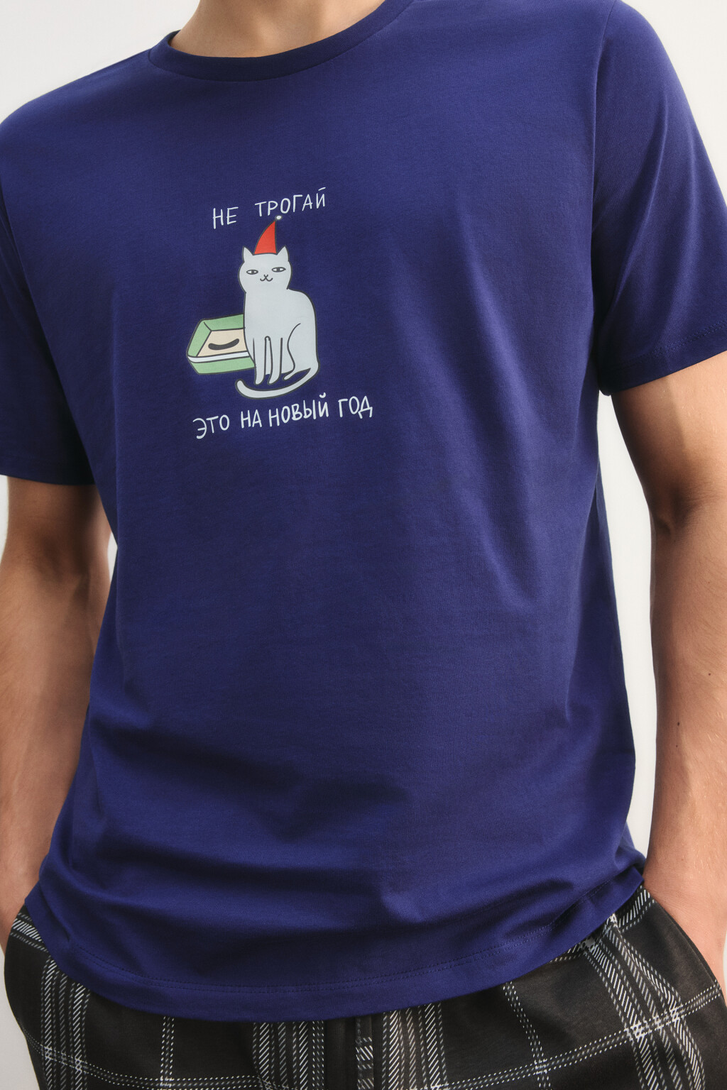 Футболка пижамная с новогодним принтом - цвет синий - 6
