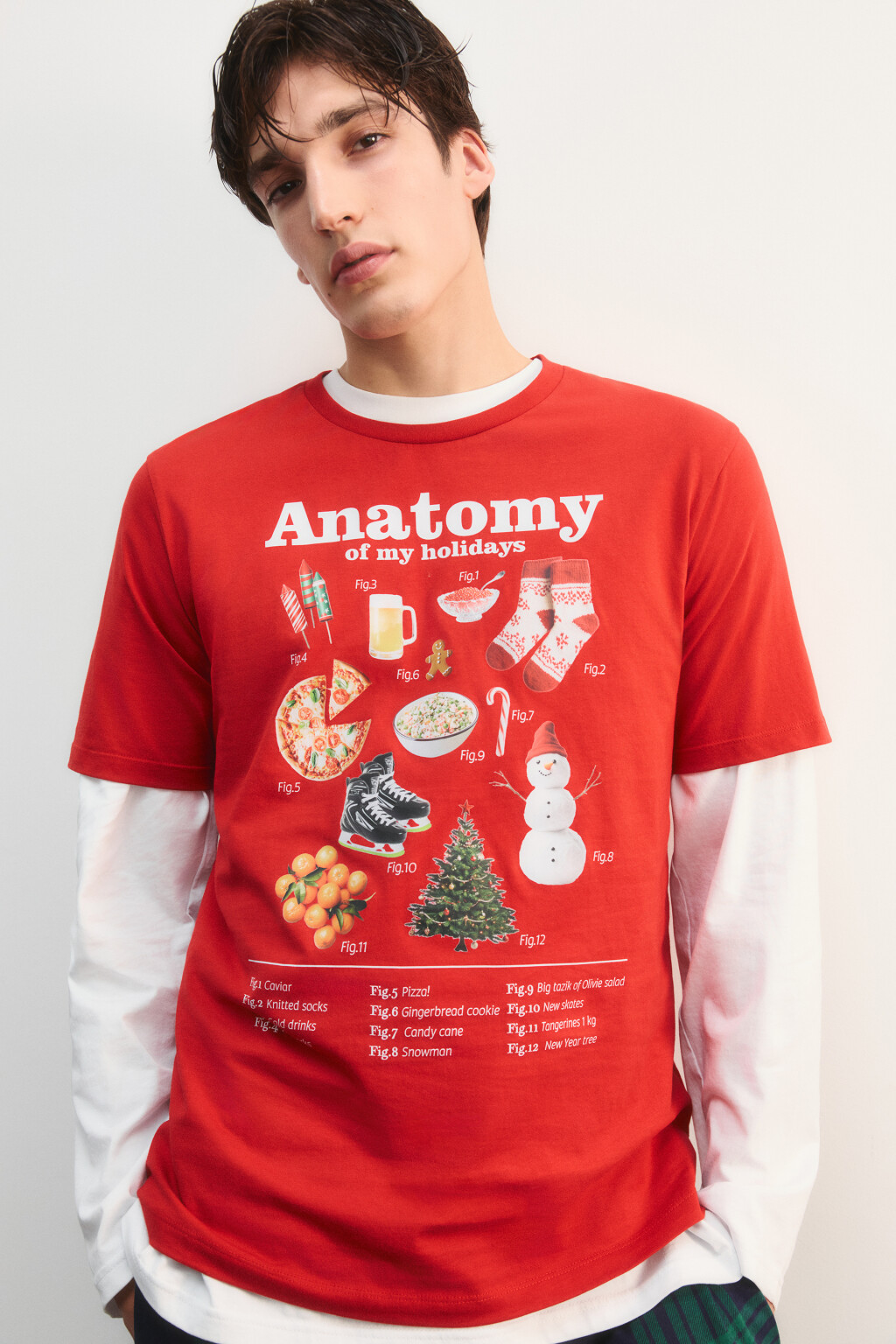 Футболка пижамная с новогодним принтом - цвет красный - 3
