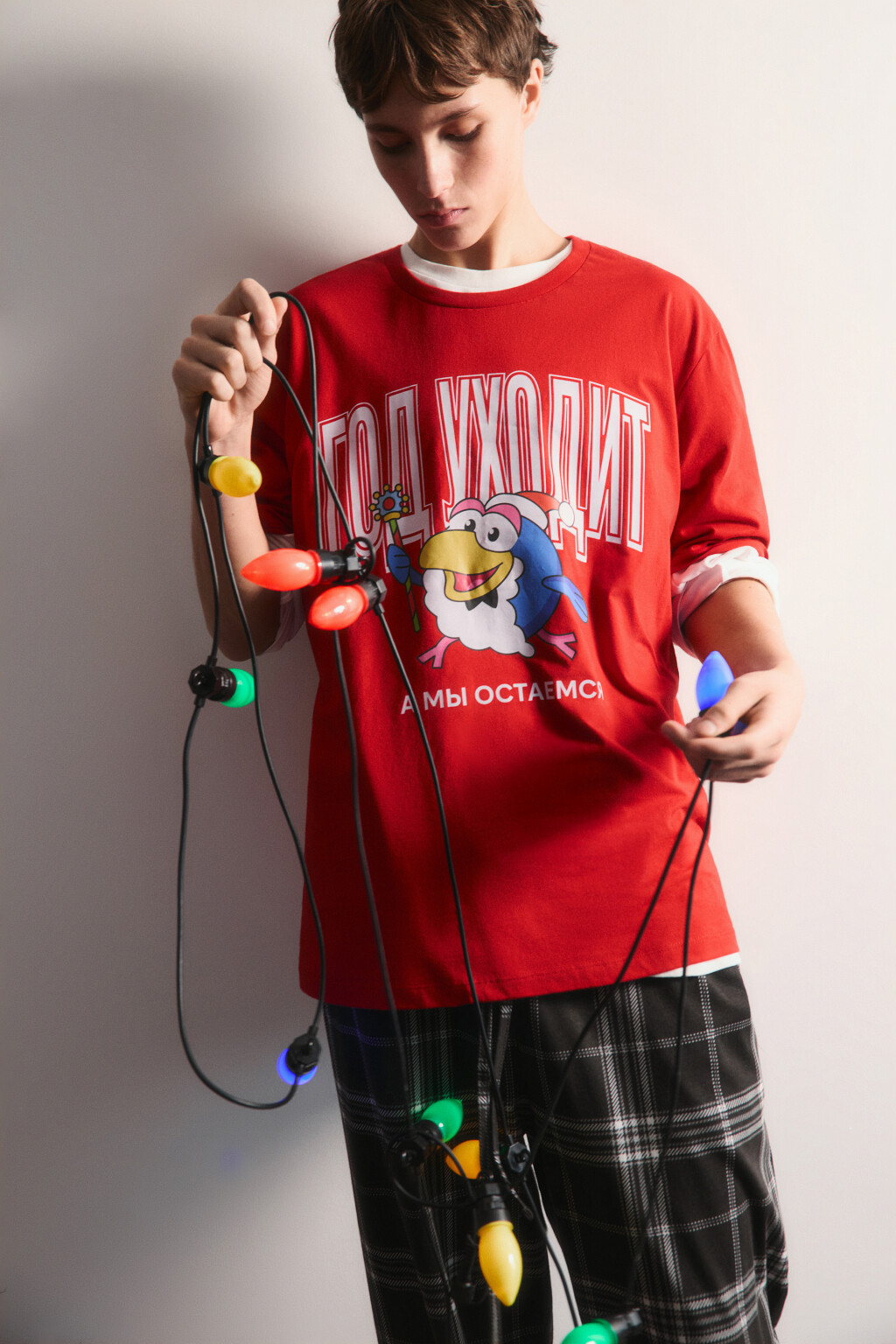 Футболка с новогодним принтом - цвет красный - 1