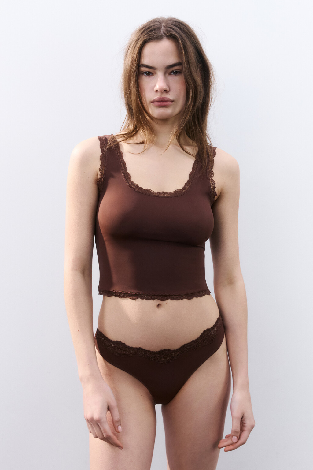 Майка домашняя с кружевом - цвет коричневый - 4